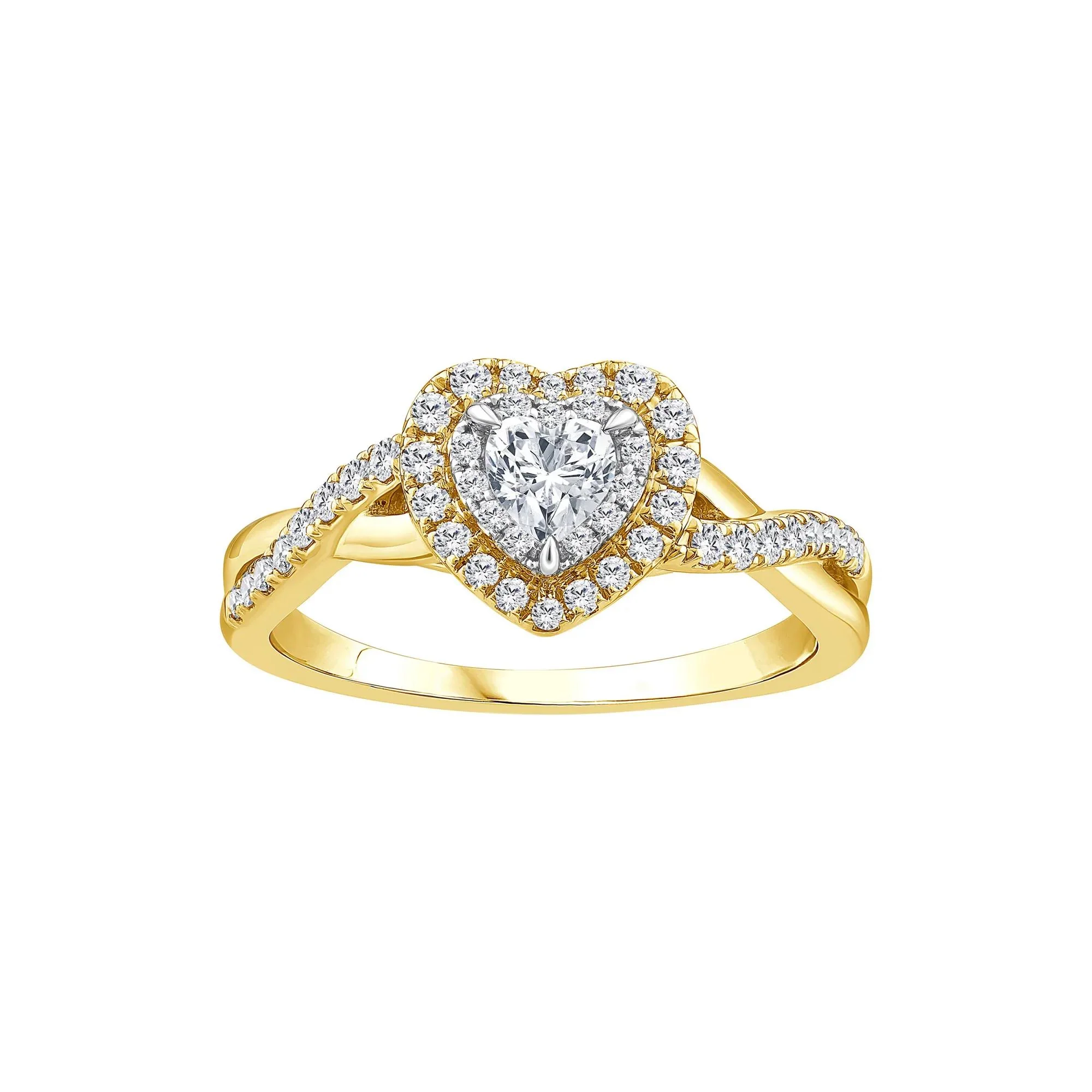 5/8 CT. Tw. Diamond Heart-Shaped Engagement Ring 14K Yellow Gold Round Brilliant Cut Size 7 1mm