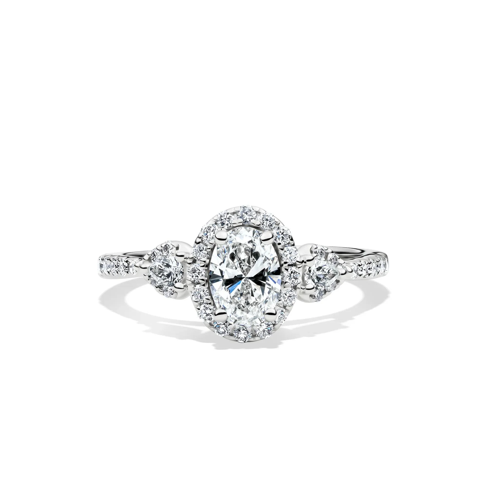 1 CT. Tw. Lab Grown Diamond Oval Engagement Ring 14K White Gold Round Brilliant Cut Size 1.0 1.5mm