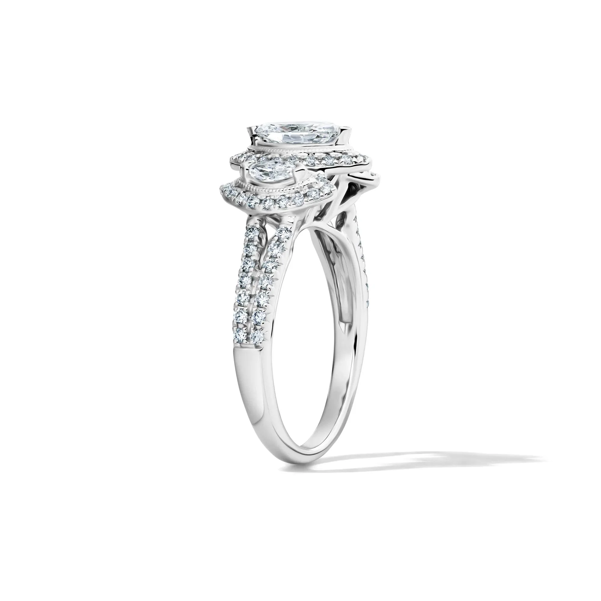 1 CT. Tw. Lab Grown Diamond Marquise Engagement Ring 14K White Gold Round Brilliant Cut Size 6 1.5mm - Image 3