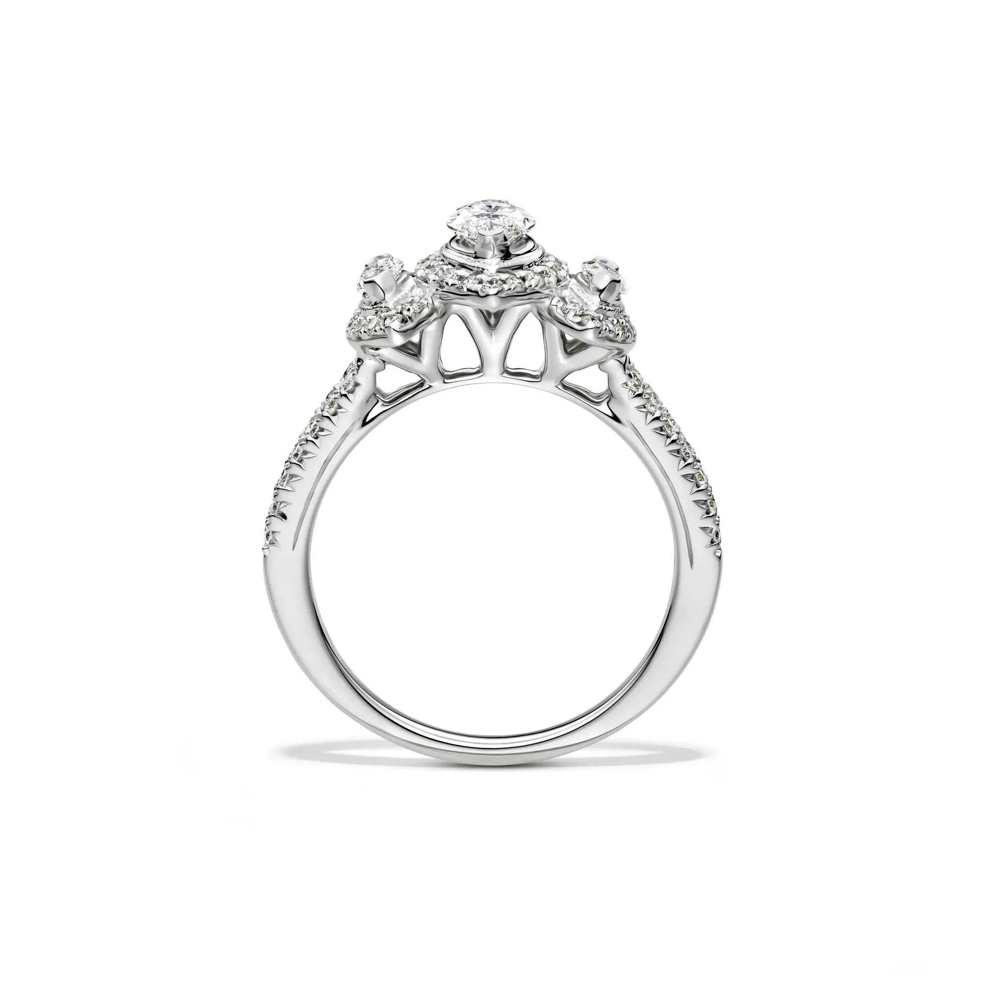 1 CT. Tw. Lab Grown Diamond Marquise Engagement Ring 14K White Gold Round Brilliant Cut Size 7.5 1.5mm - Image 2