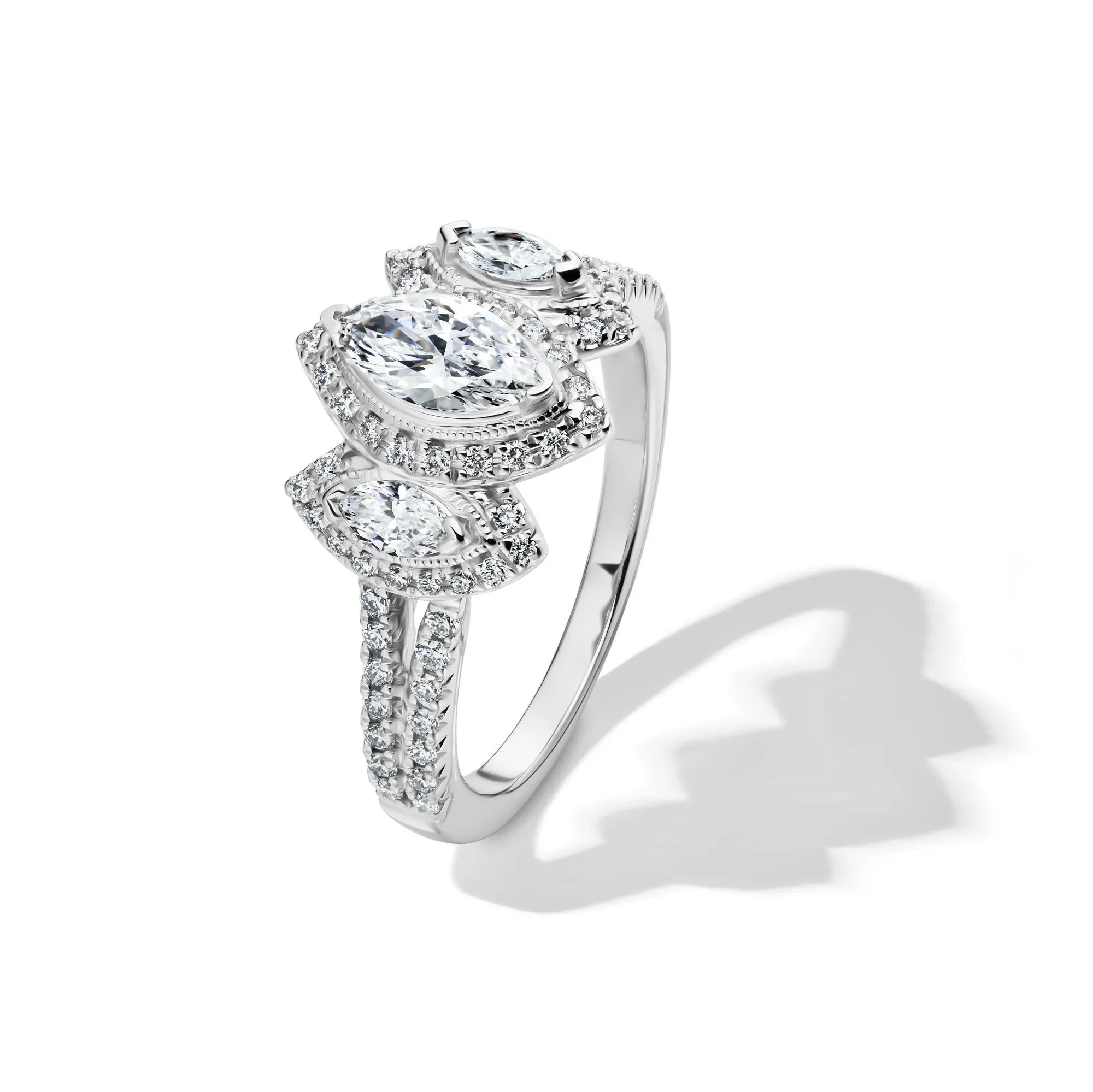 1 CT. Tw. Lab Grown Diamond Marquise Engagement Ring 14K White Gold Round Brilliant Cut Size 7.5 1.5mm - Image 4