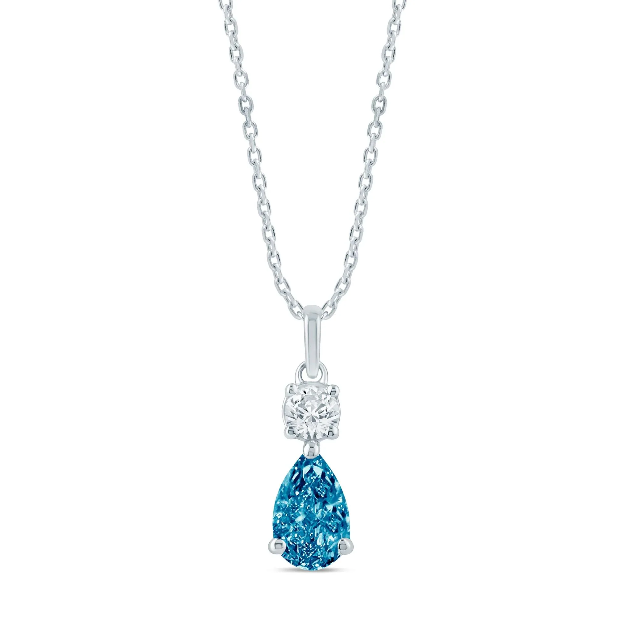 5/8 CT. Tw. Lab Grown Blue and White Diamond Drop Pendant Necklace 14K White Gold Size 18"