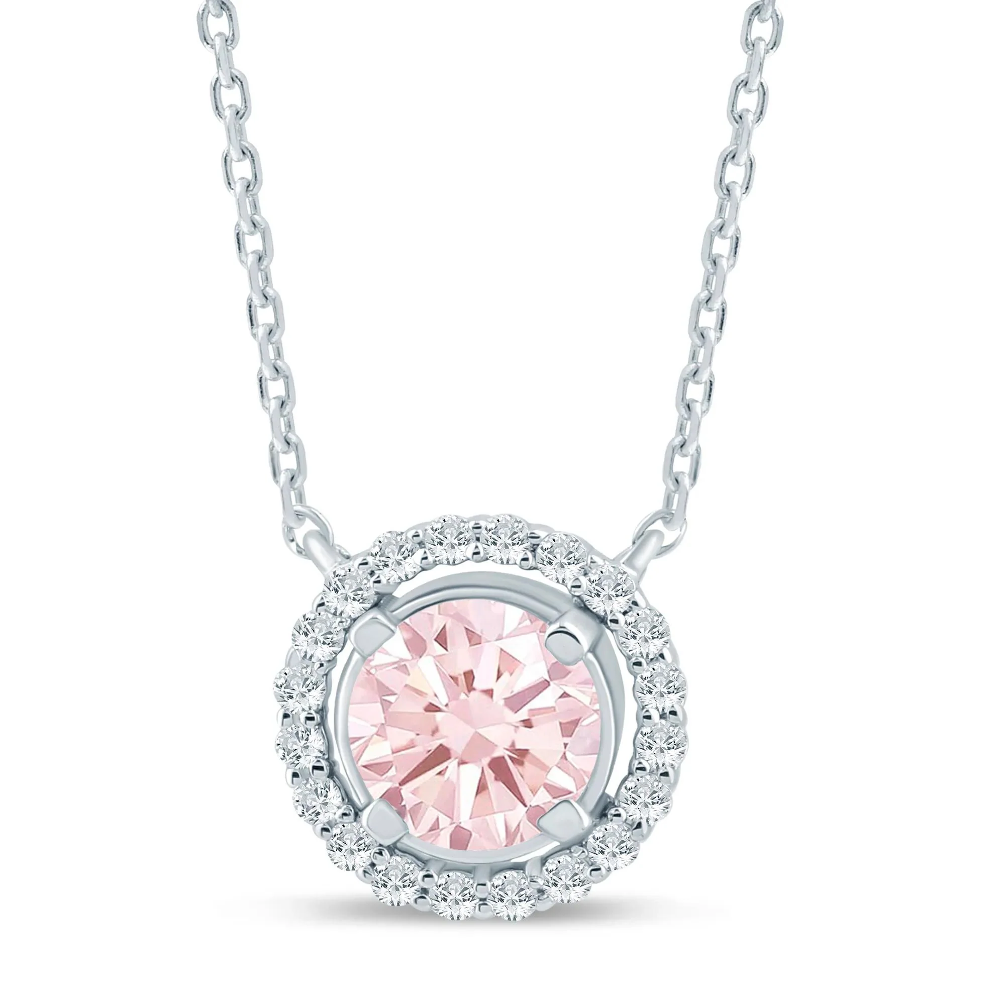 1/7 CT. Tw. Lab Grown Pink and White Diamond Halo Pendant Necklace 14K White Gold Size 17"