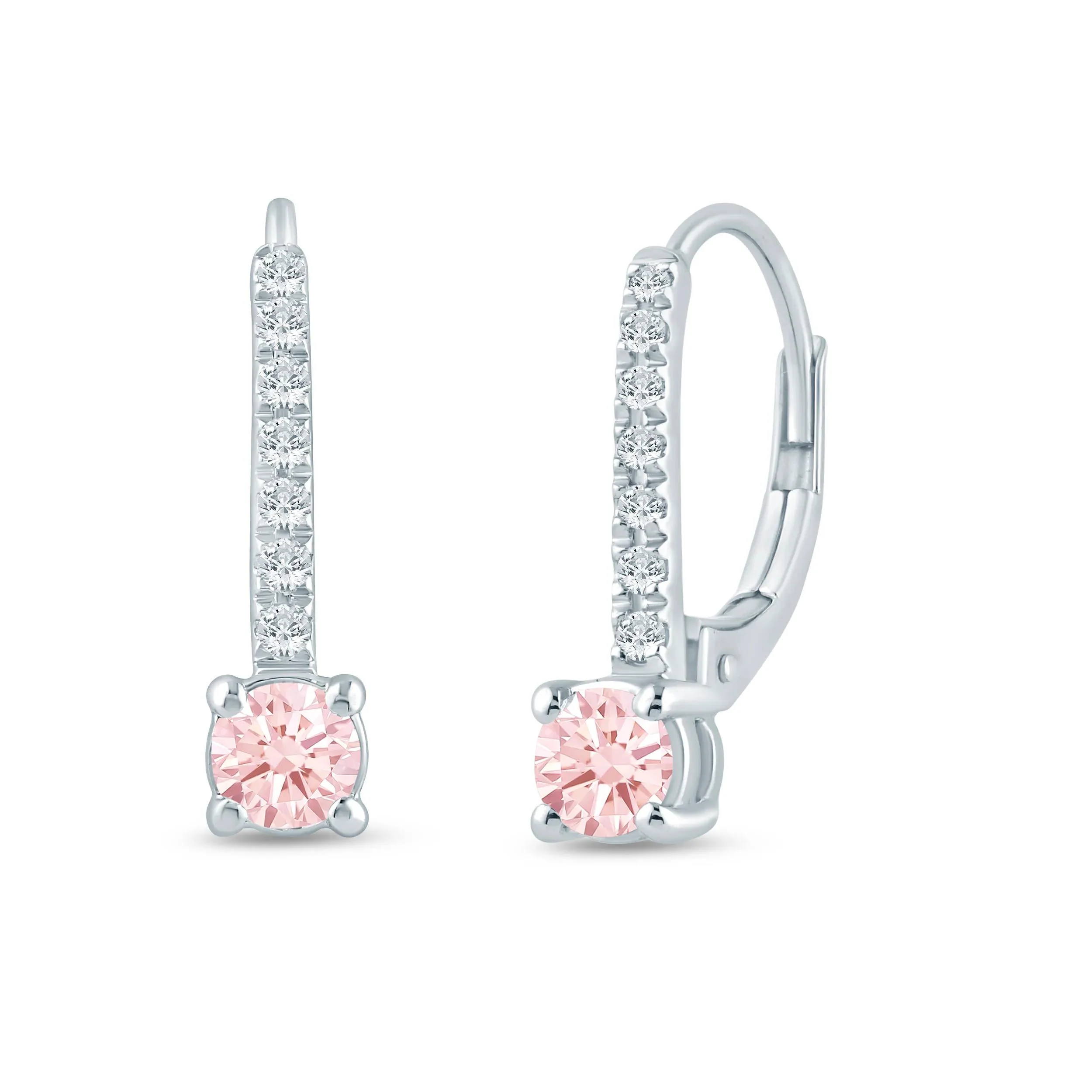 1/2 CT. Tw. Lab Grown Pink and White Diamond Drop Earrings 14K White Gold Size 17.50mm