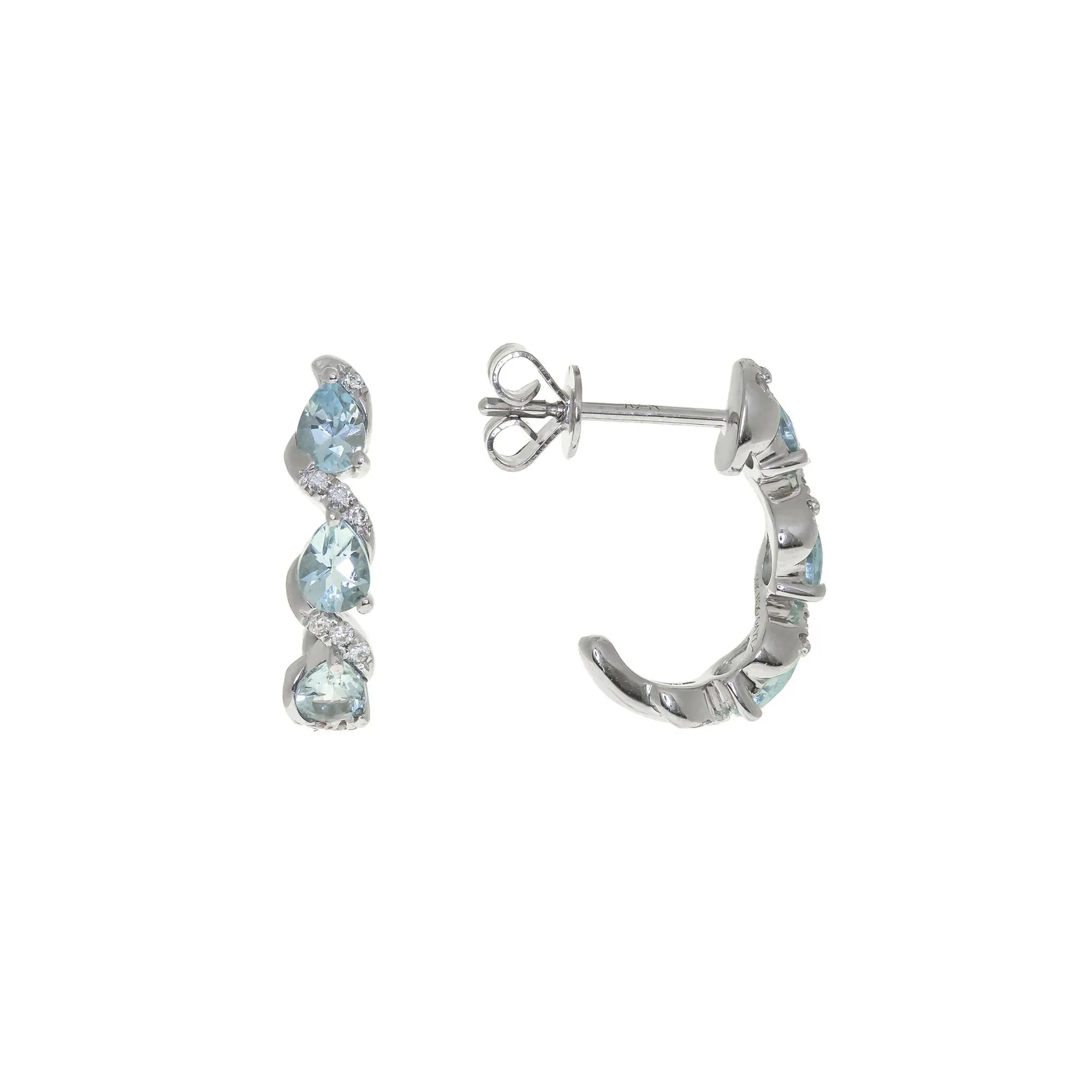 Aquamarine and Diamond Accent Half-Hoop Earrings 10K White Gold Size 3.00mm