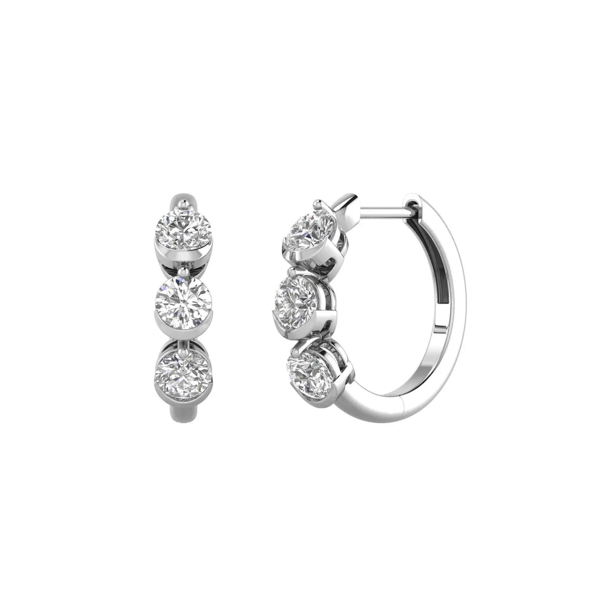 1 CT. Tw. Lab Grown Diamond Three-Stone Hoop Earrings 10K White Gold Size 15.50mm