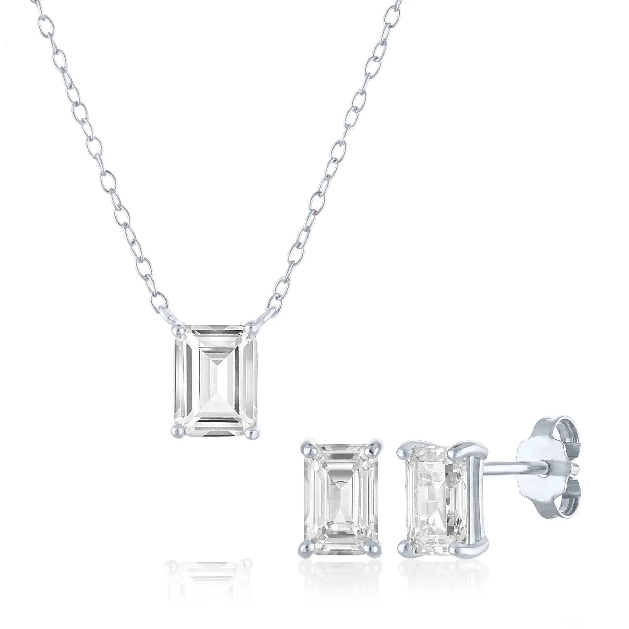 Lab-Created White Sapphire Pendant Necklace and Earring Box Set .925 Sterling Silver Size 18"