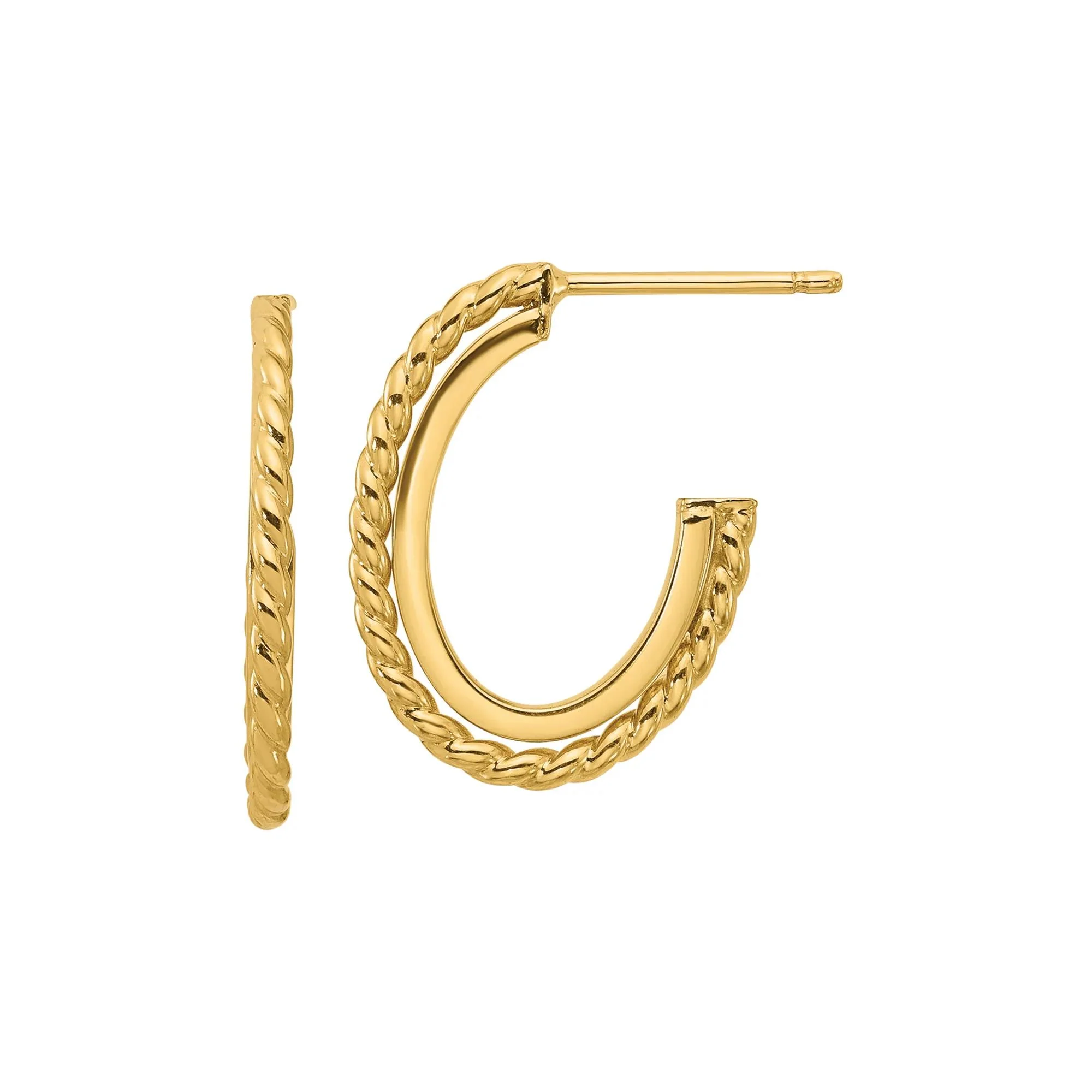 Rope Hoop Earrings 14K Yellow Gold Size 15.50mm