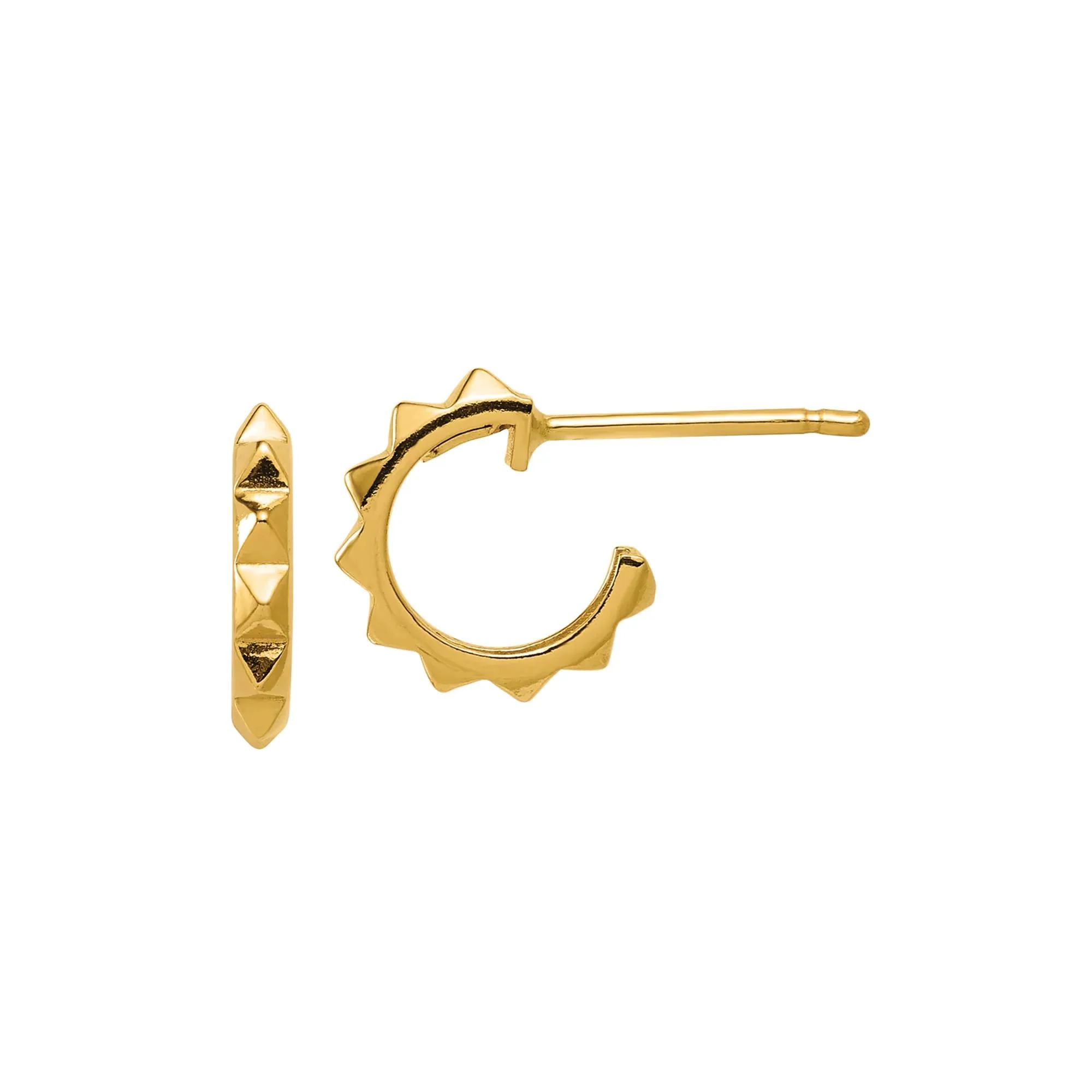 Pyramid Huggie Hoop Earrings 14K Yellow Gold Size 11.00mm