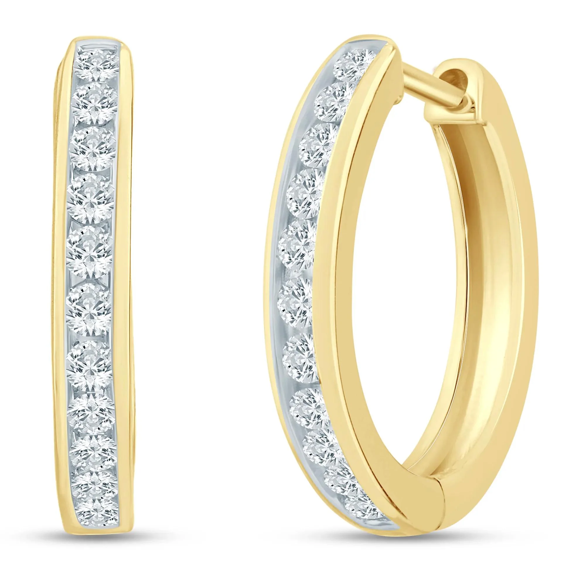 1/2 CT. Tw. Diamond Channel Hoop Earrings 10K Yellow Gold Size 17.50mm