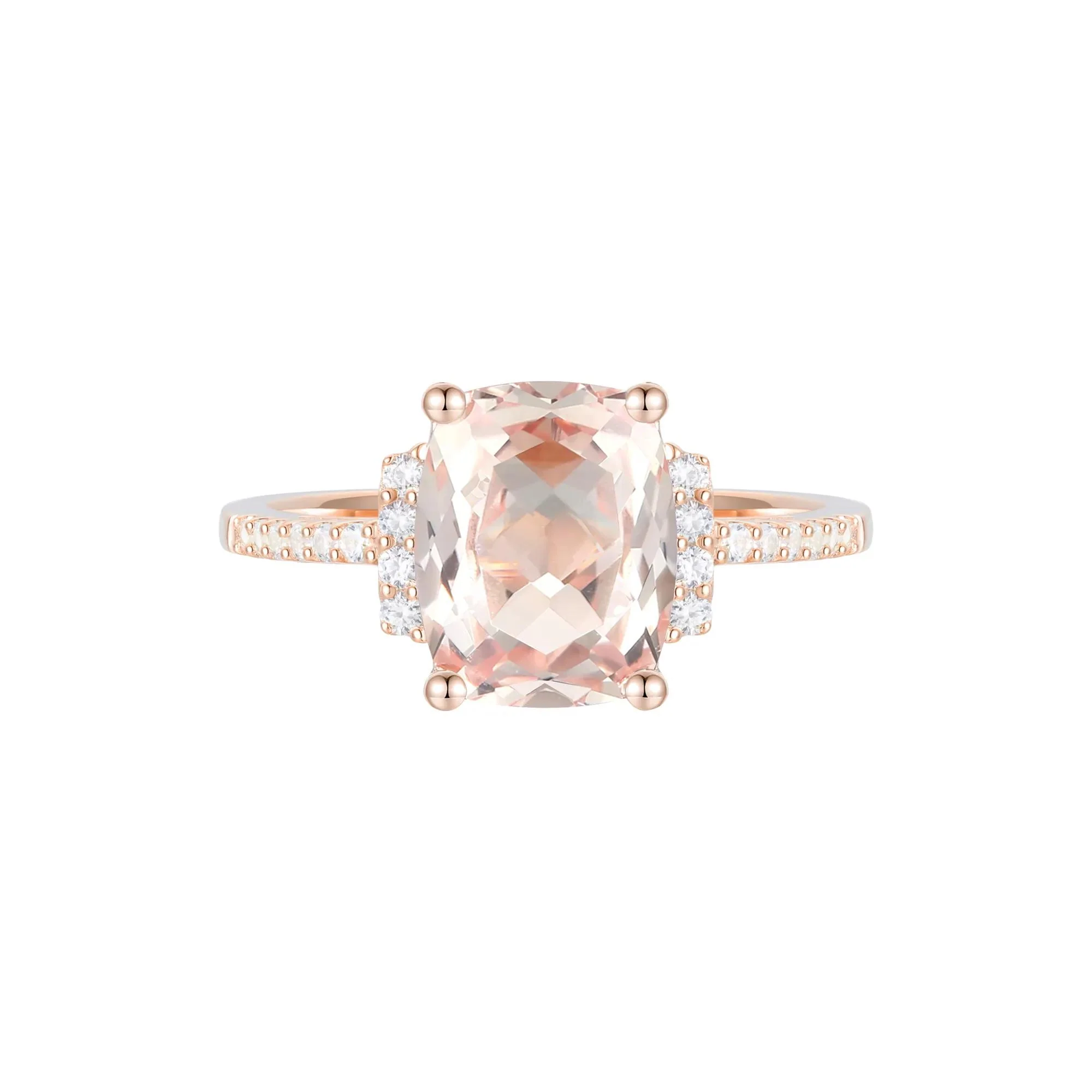 1/7 CT. Tw. Cushion-Cut Morganite and Diamond Ring 10K Rose Gold Round Brilliant Cut Size 5.5 1mm