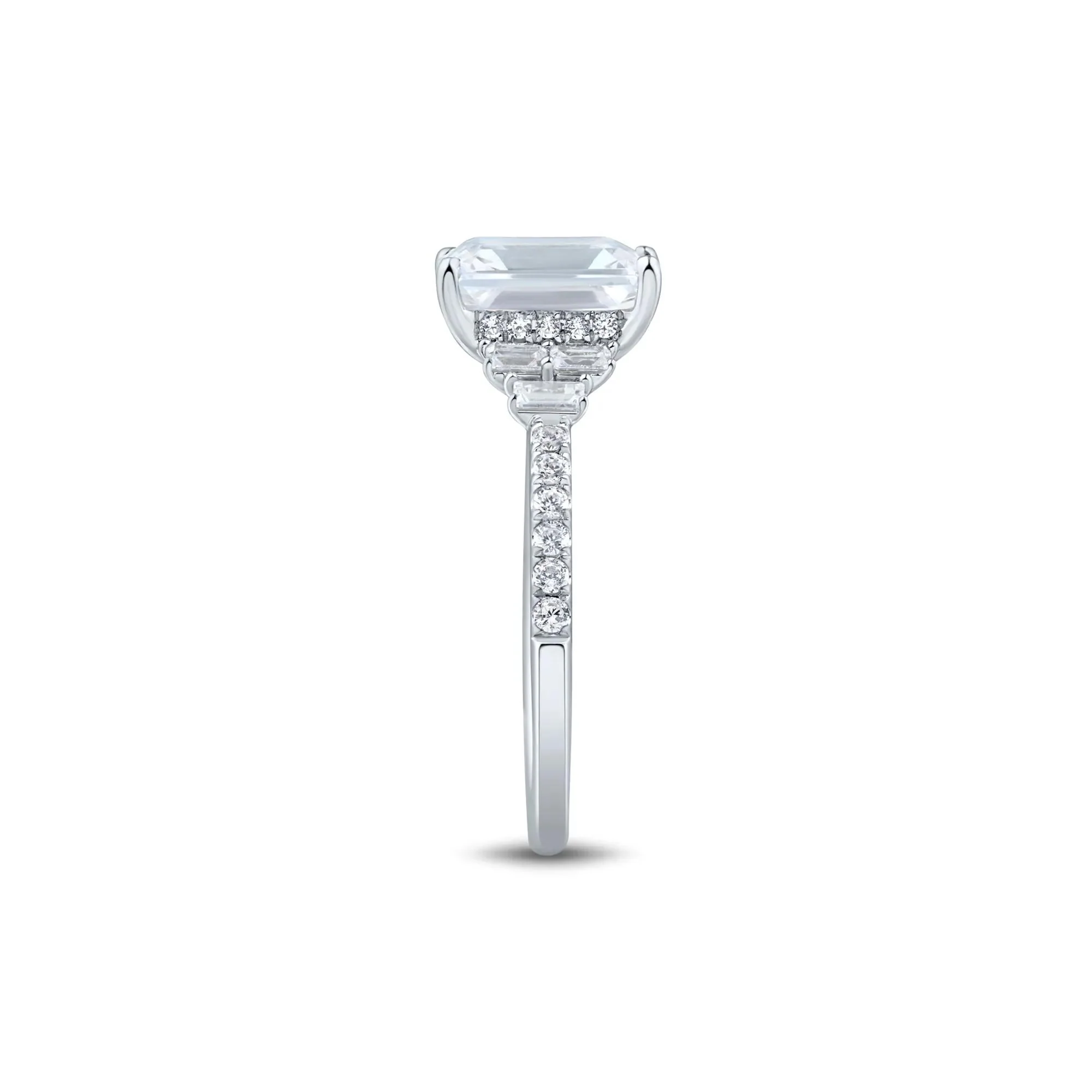 3 CT. Tw. Lab Grown Emerald-Cut Diamond Engagement Ring 14K White Gold Size 6.5 1.5mm - Image 2