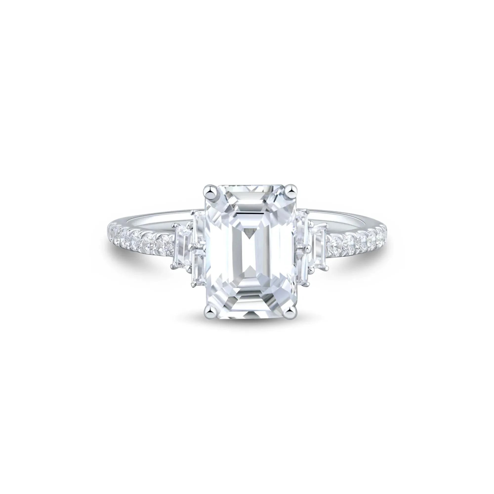 3 CT. Tw. Lab Grown Emerald-Cut Diamond Engagement Ring 14K White Gold Size 8 1.5mm