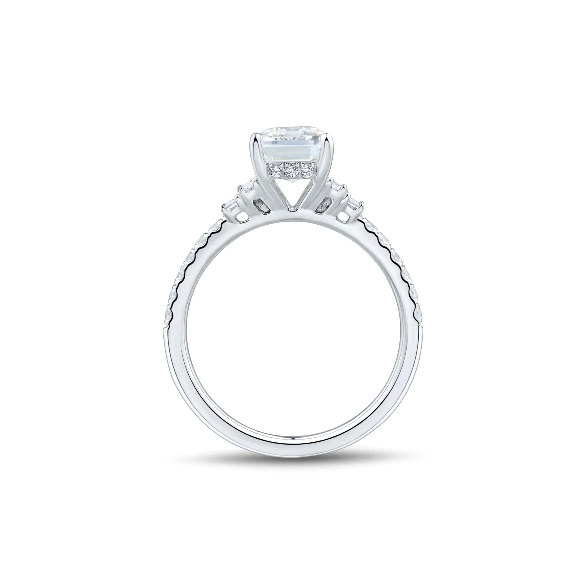 3 CT. Tw. Lab Grown Emerald-Cut Diamond Engagement Ring 14K White Gold Size 9 1.5mm - Image 3
