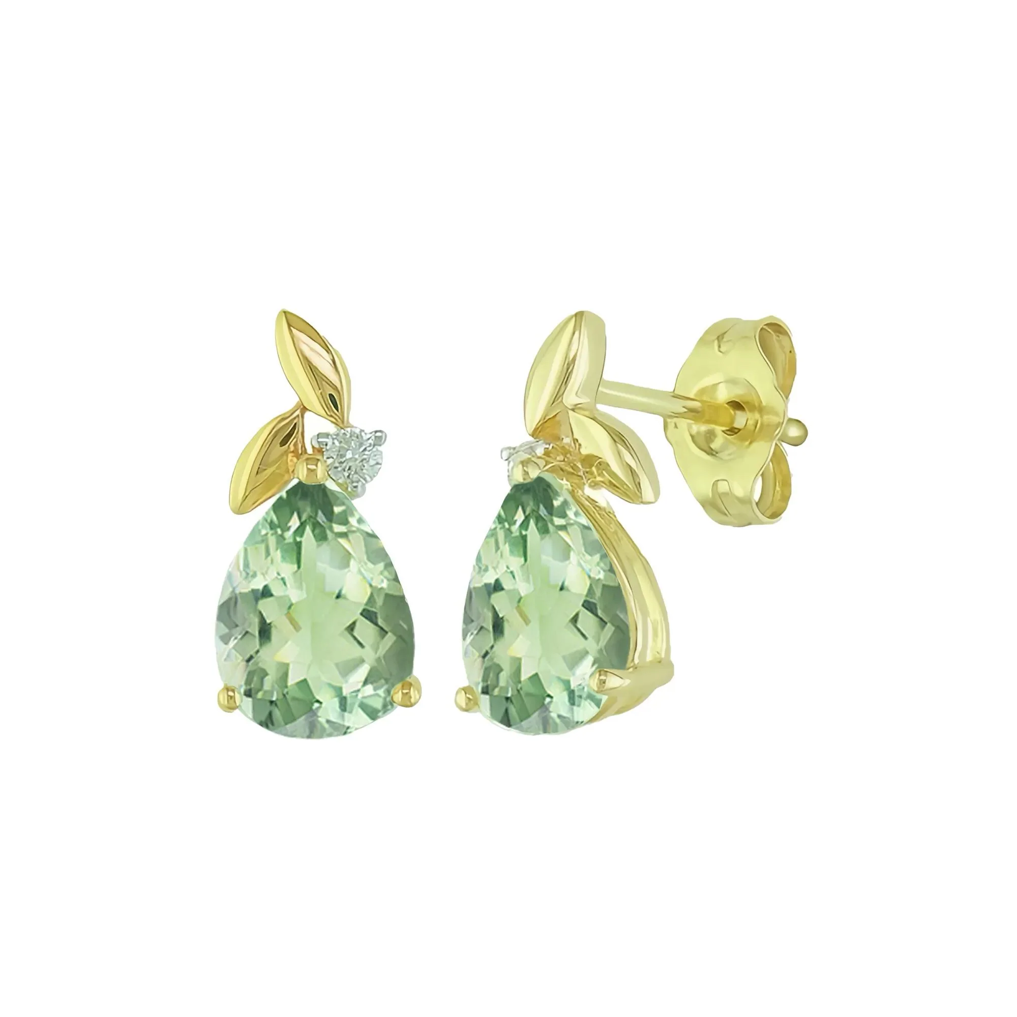 Green Amethyst and Diamond Accent Stud Earrings 10K Yellow Gold Size 7.00mm