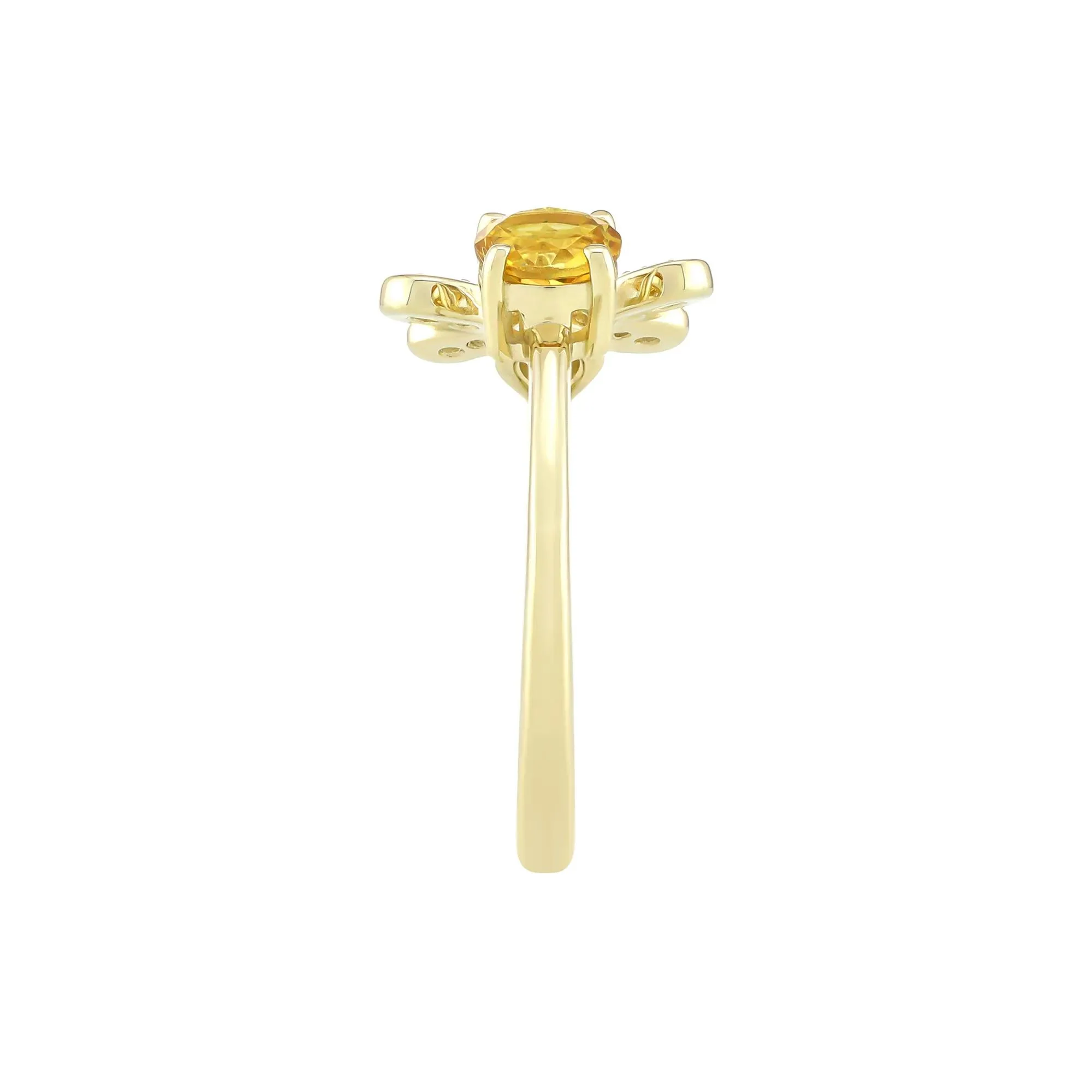 Citrine and White Sapphire Bee Ring 10K Yellow Gold Size 7 1.5mm - Image 3