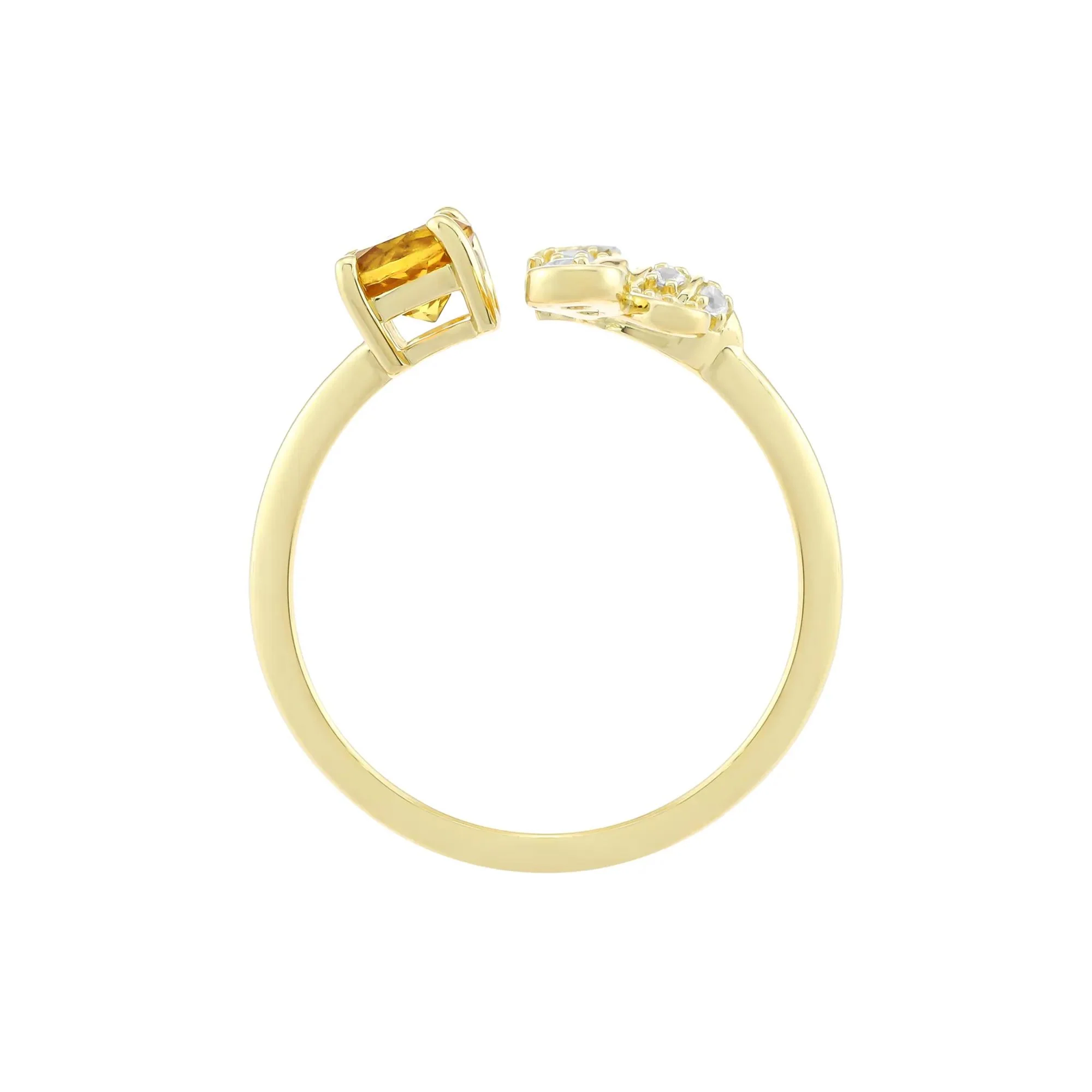 Citrine and White Sapphire Bee Ring 10K Yellow Gold Size 8 1.5mm - Image 2