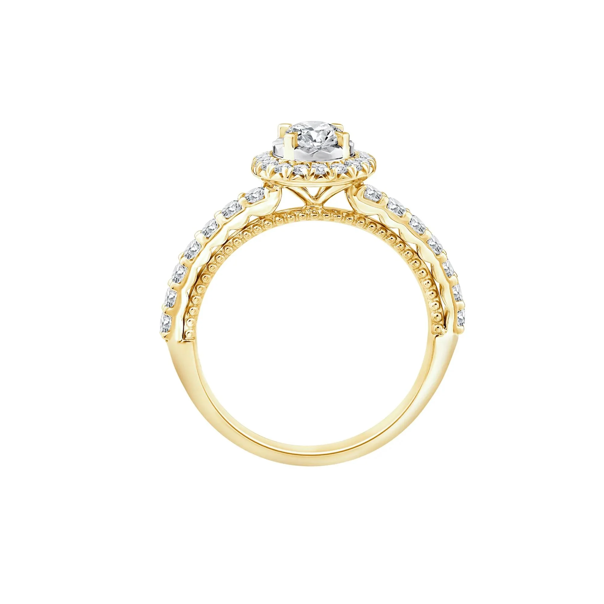 1 CT. Tw. Oval Diamond Halo Engagement Ring 10K Yellow Gold Round Brilliant Cut Size 9 1mm - Image 2