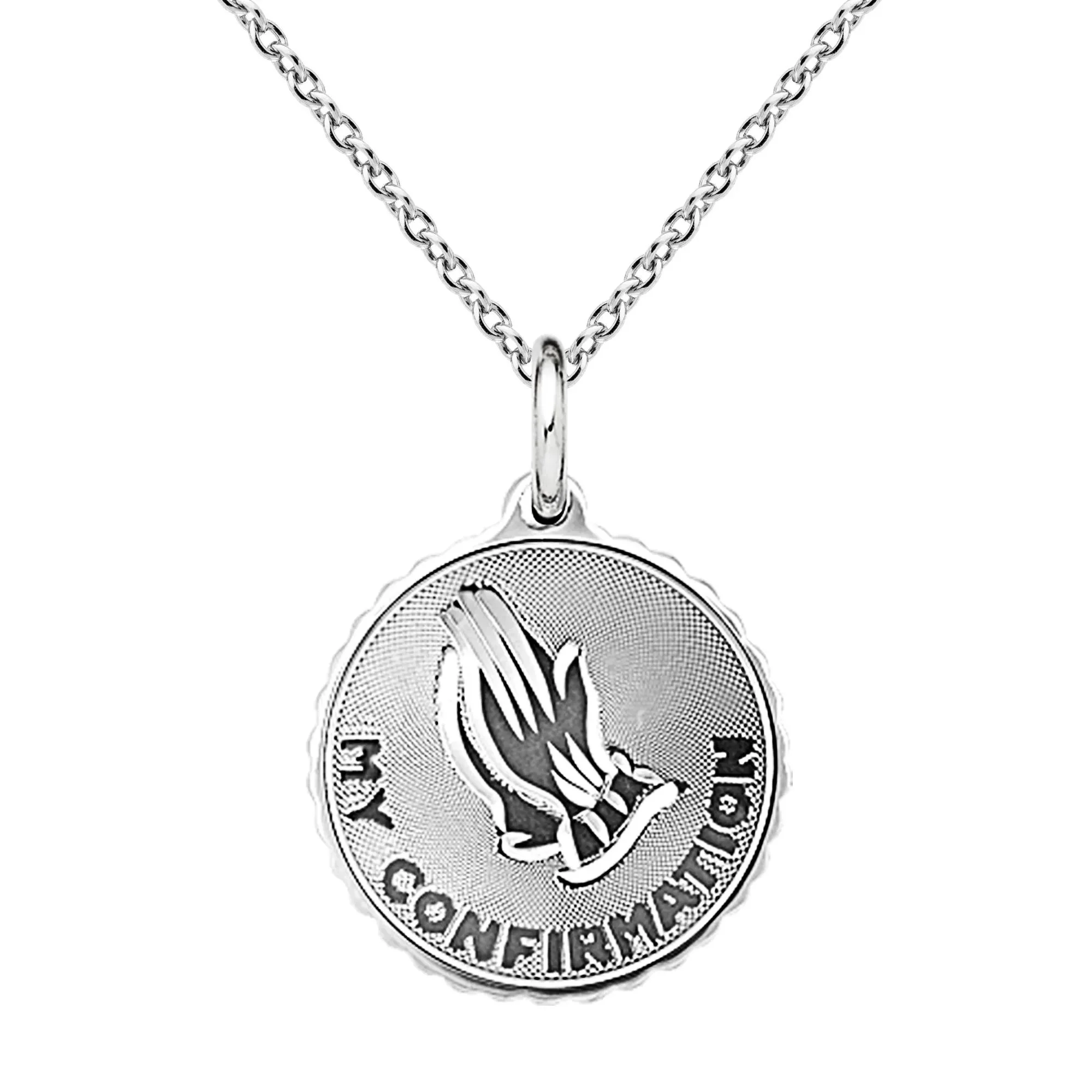 Confirmation Prayer Hands Pendant Necklace .925 Sterling Silver White Size 18"