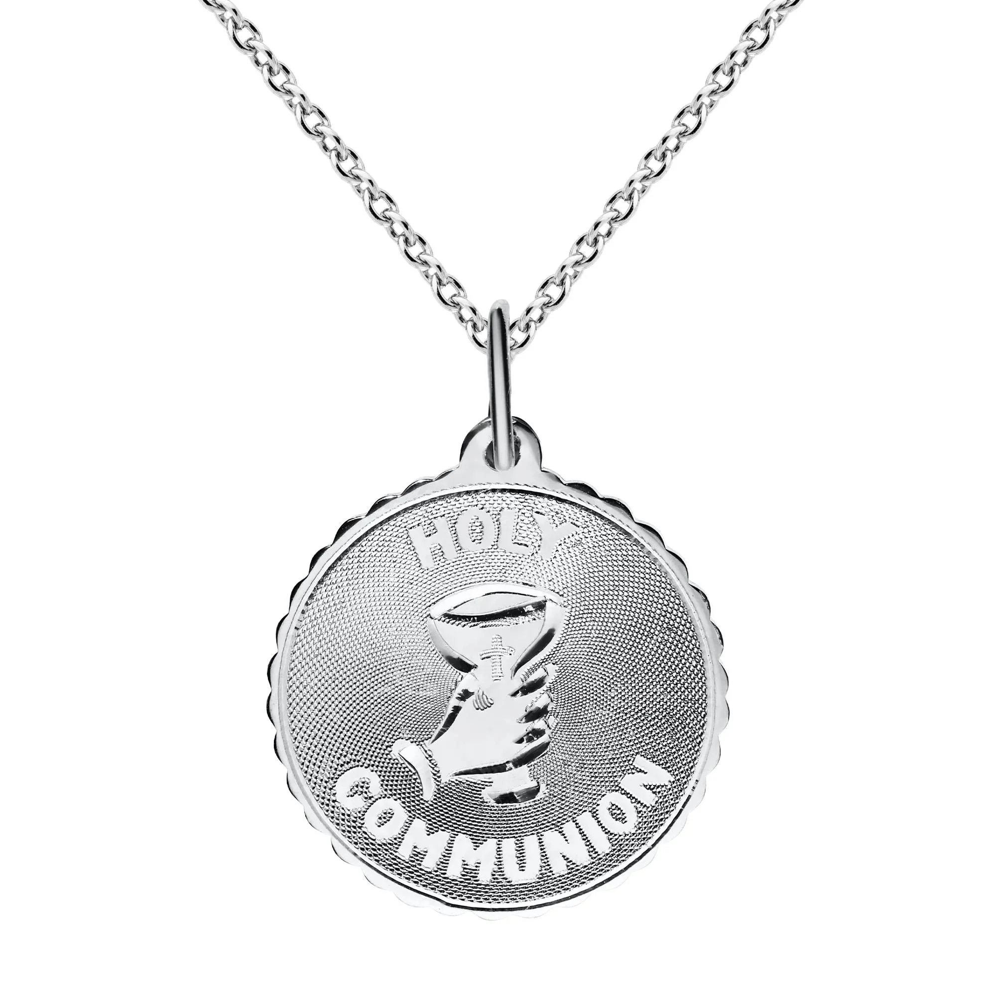 Holy Communion Disc Pendant Necklace .925 Sterling Silver White Size 18"