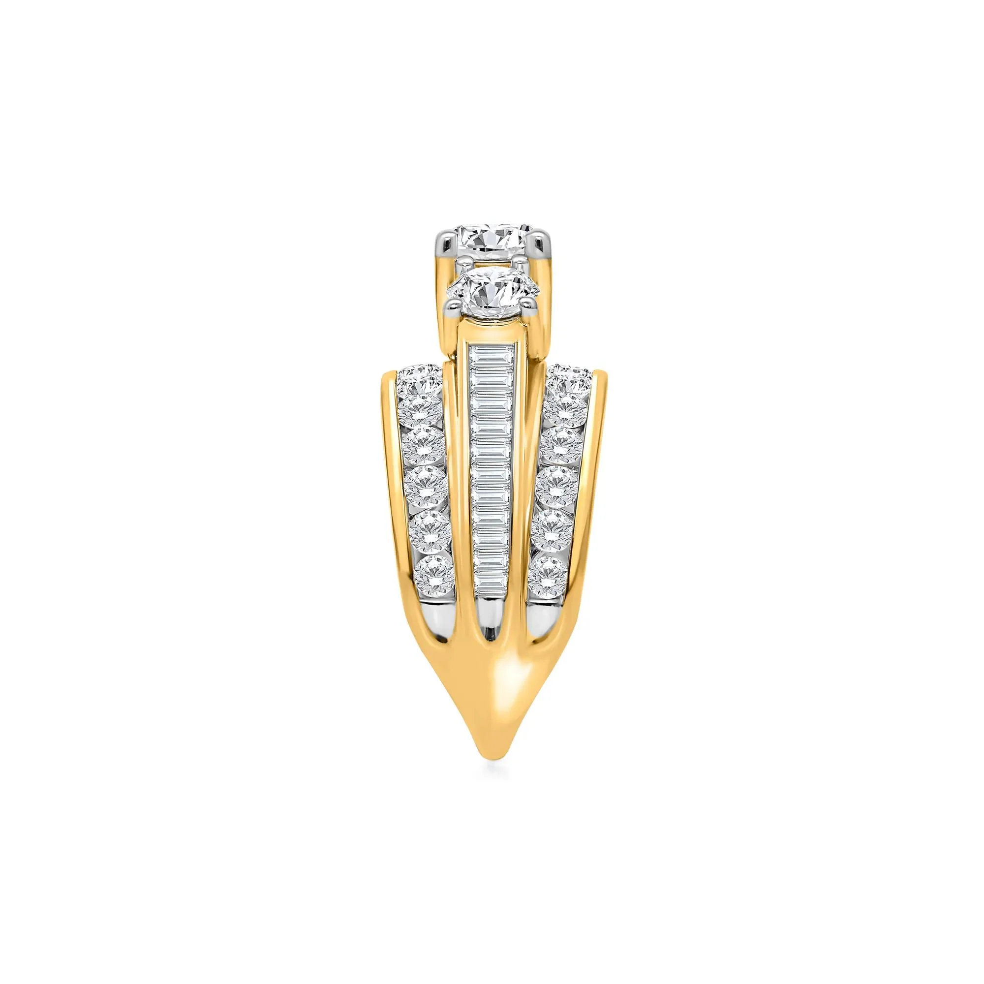 4 CT. Tw. Lab Grown Diamond Three-Stone Multi-Row Band Ring 10K Yellow Gold Size 7 - Image 3
