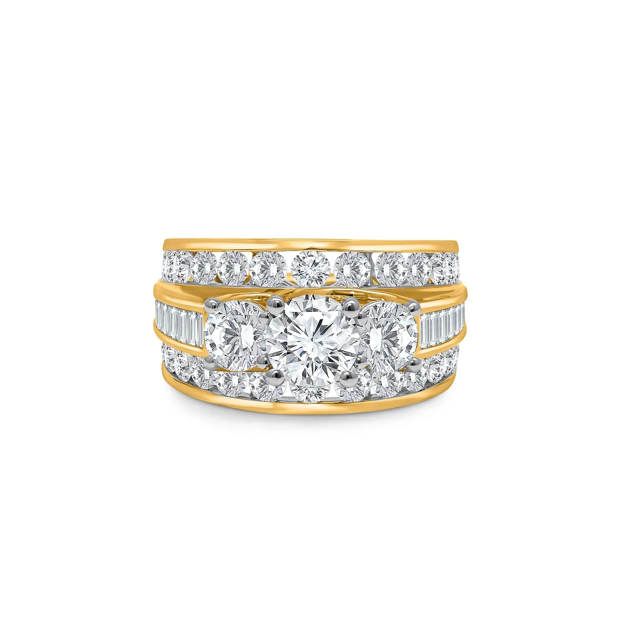 4 CT. Tw. Lab Grown Diamond Three-Stone Multi-Row Band Ring 10K Yellow Gold Size 8