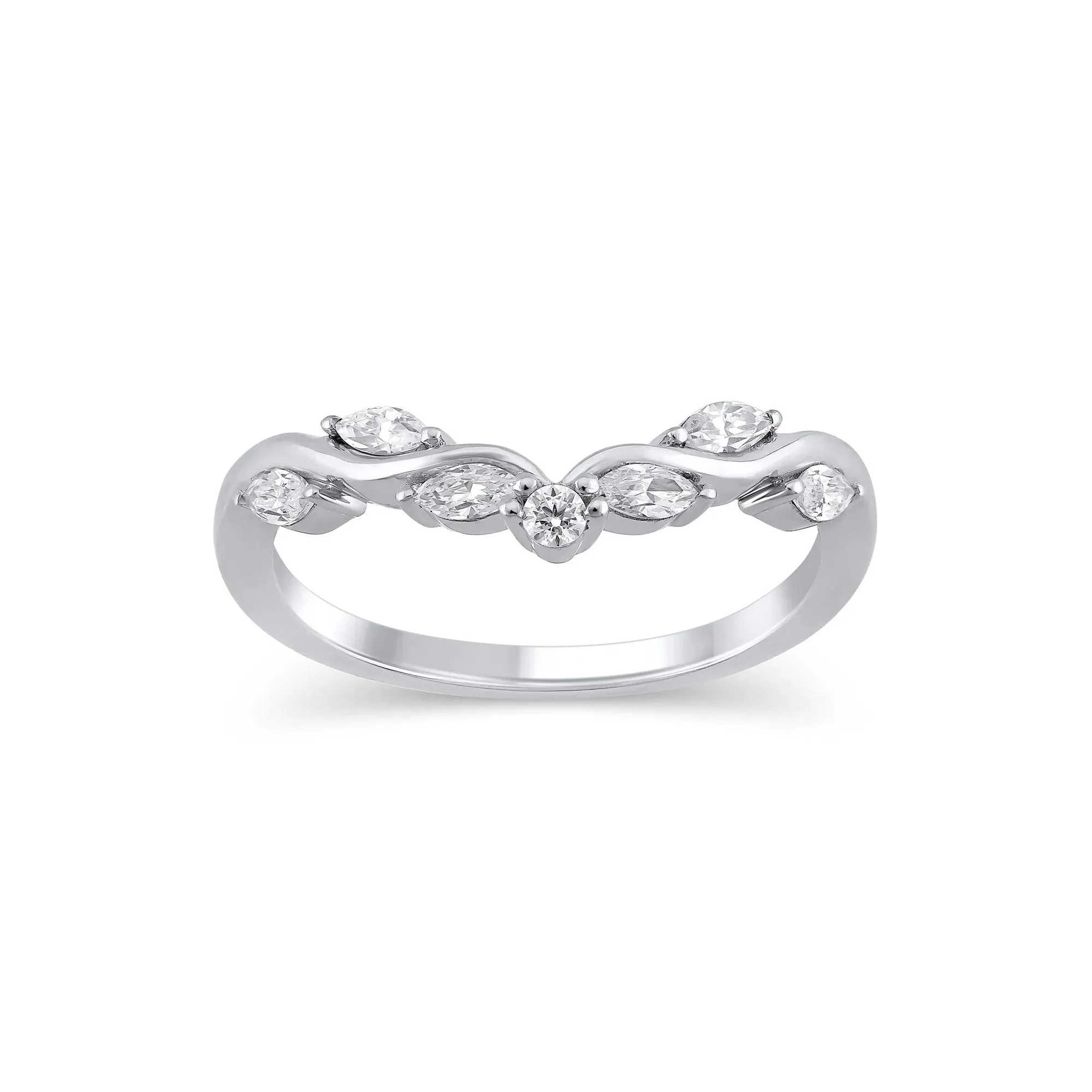 1/3 CT. Tw. Lab Grown Diamond Contour Band Ring 14K White Gold Round Brilliant Cut Size 9