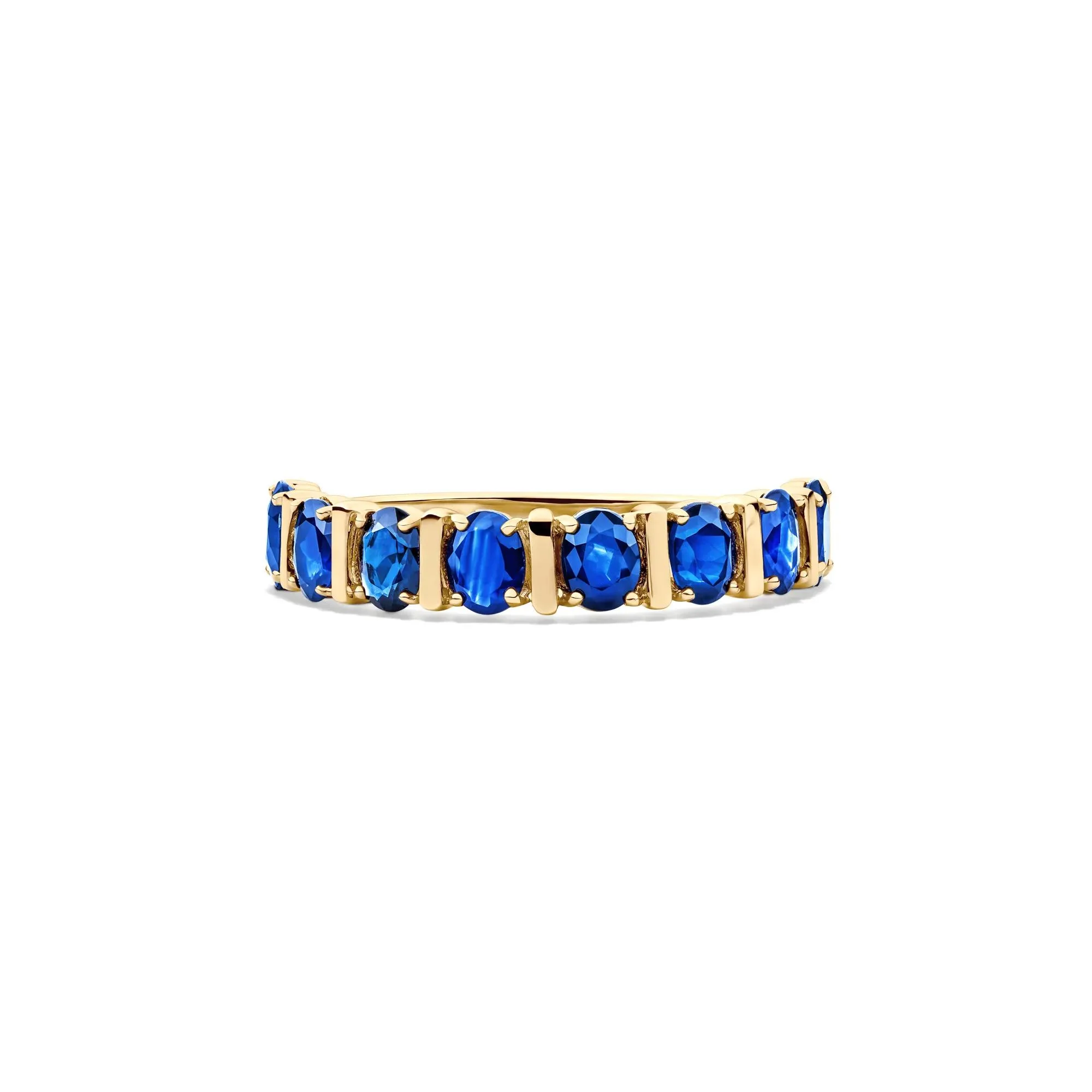 Blue Sapphire Faux-Channel Band Ring 10K Yellow Gold Size 7 1.5mm