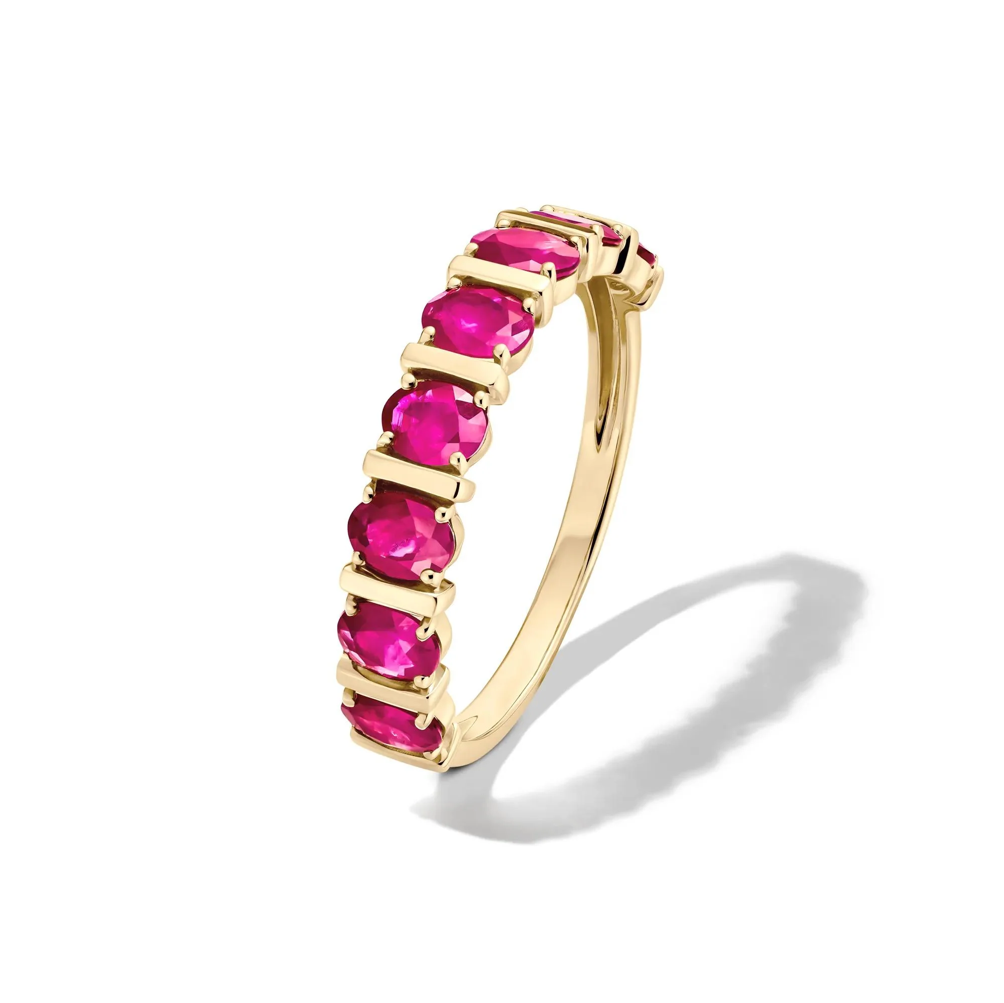 Ruby Faux-Channel Band Ring 10K Yellow Gold Size 7.5 1.5mm - Image 4