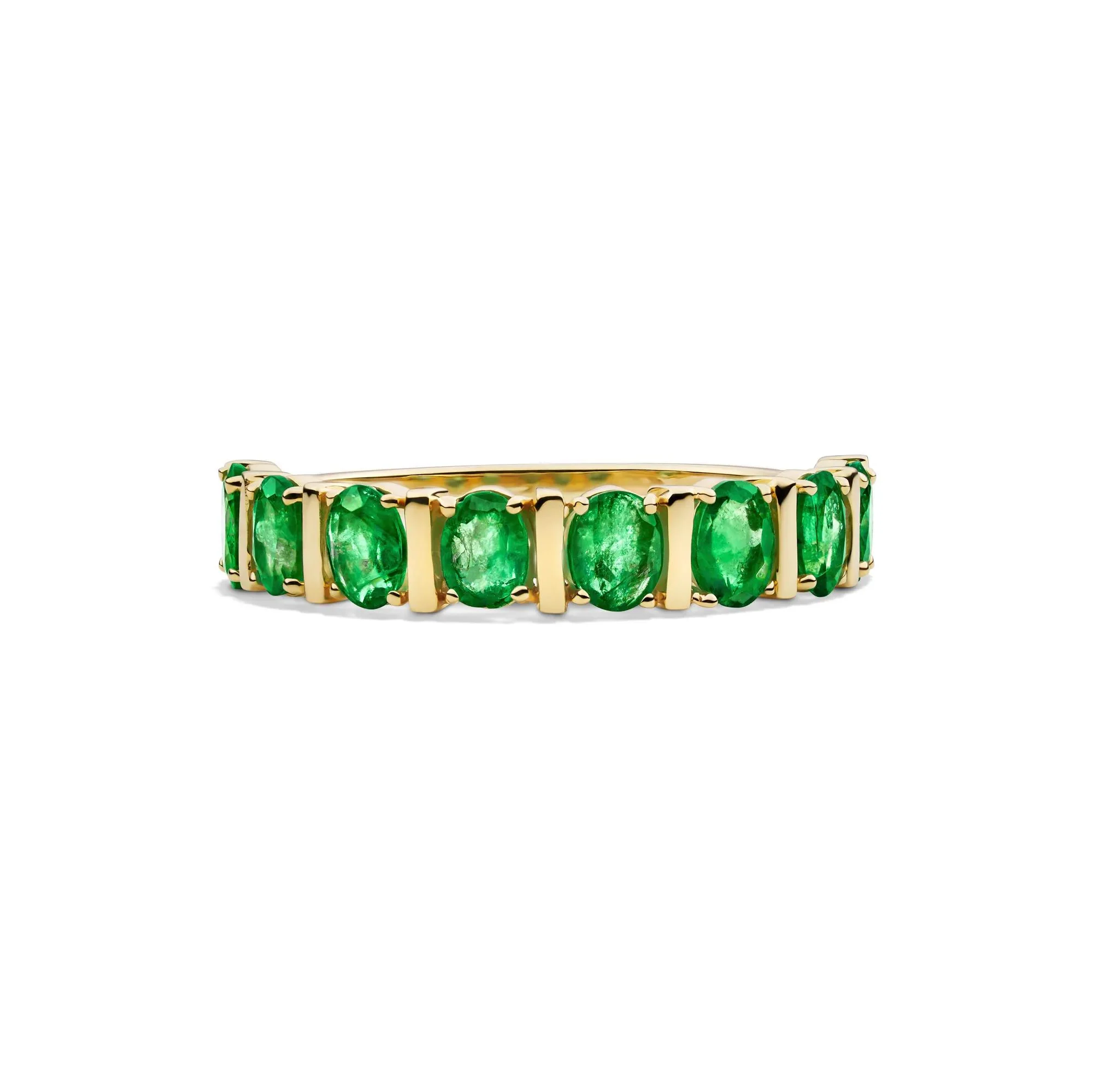 Emerald Faux-Channel Band Ring 10K Yellow Gold Size 7 1.5mm