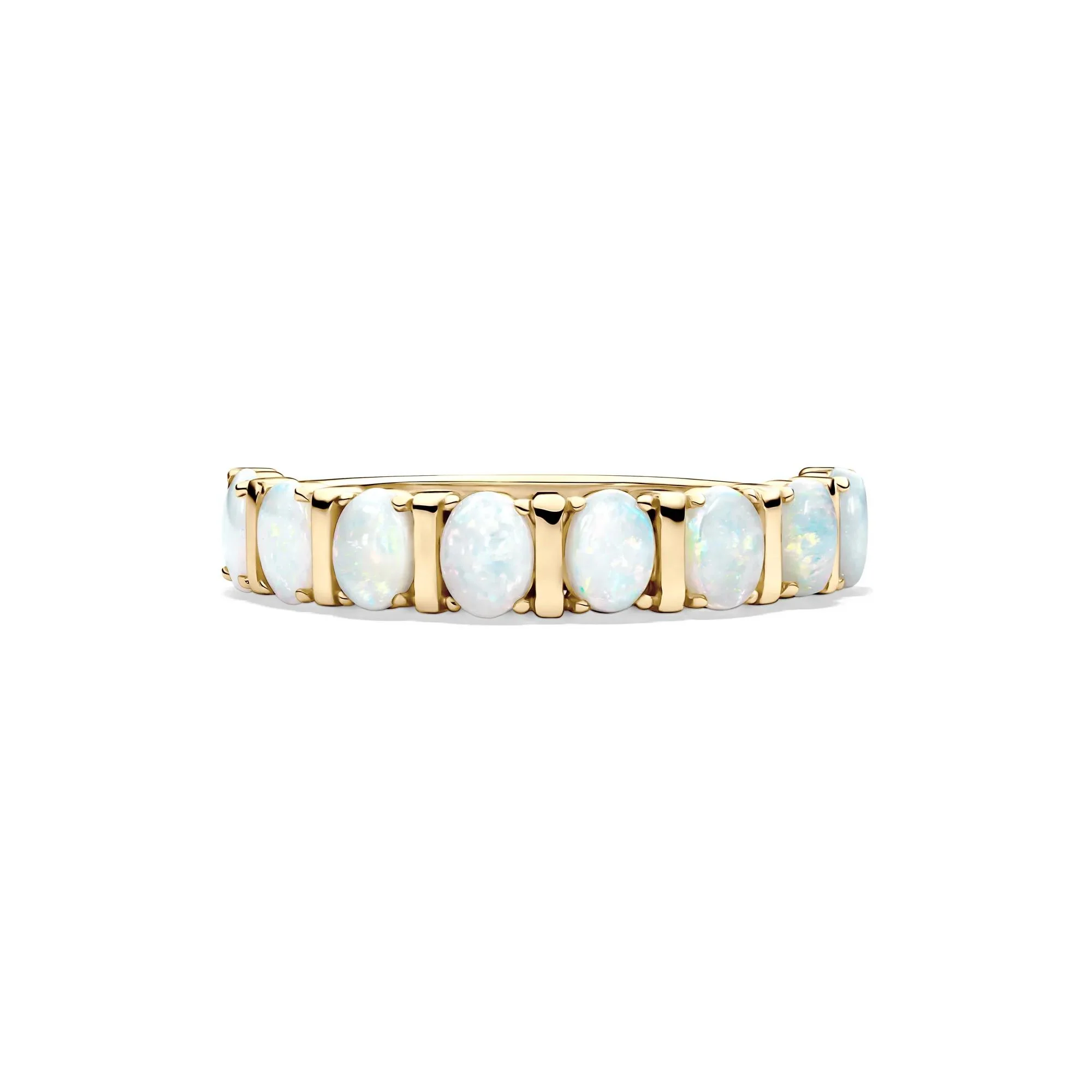 Opal Faux-Channel Band Ring 10K Yellow Gold Size 7 1.5mm