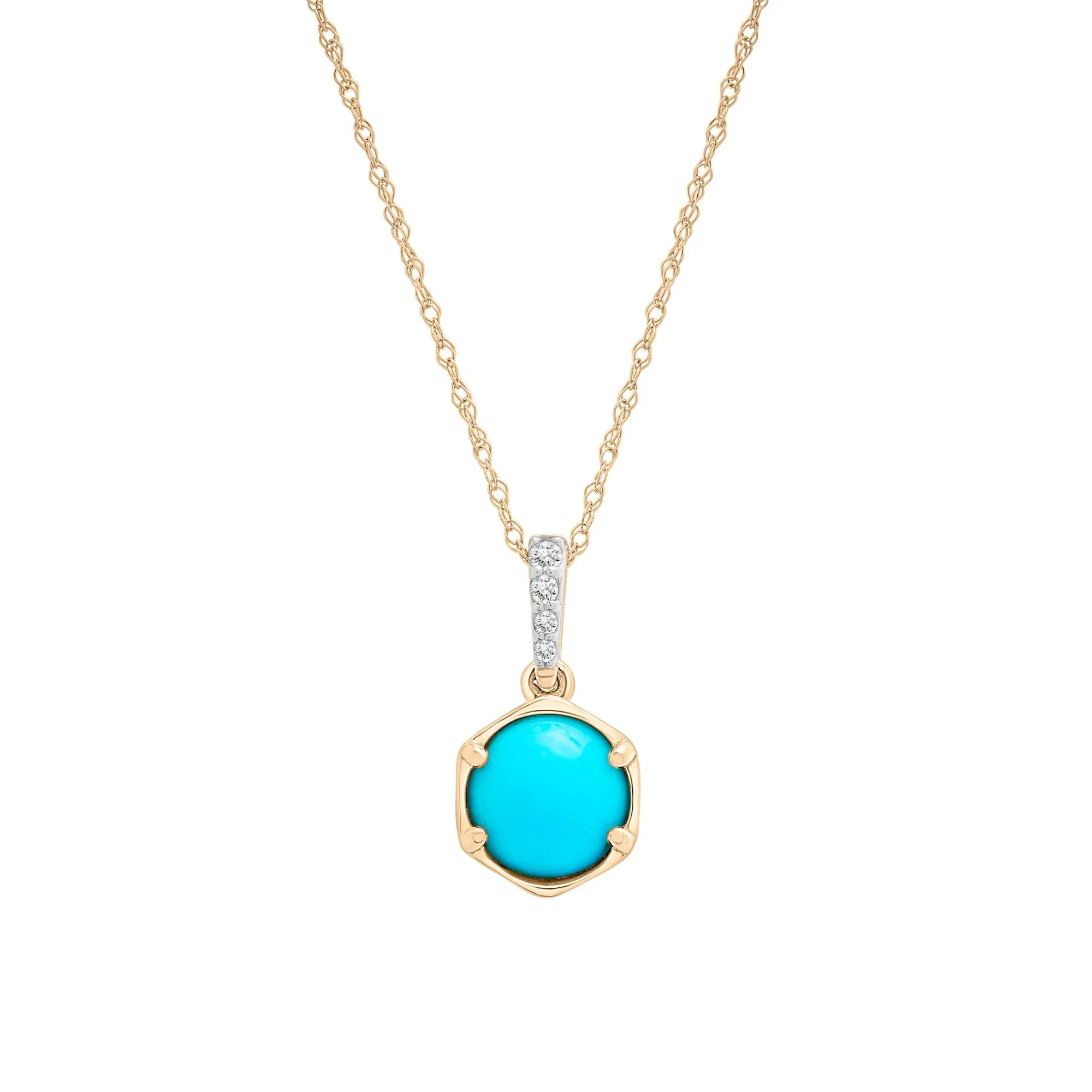 Cabochon Turquoise and White Topaz Pendant Necklace 10K Yellow Gold Size 18"