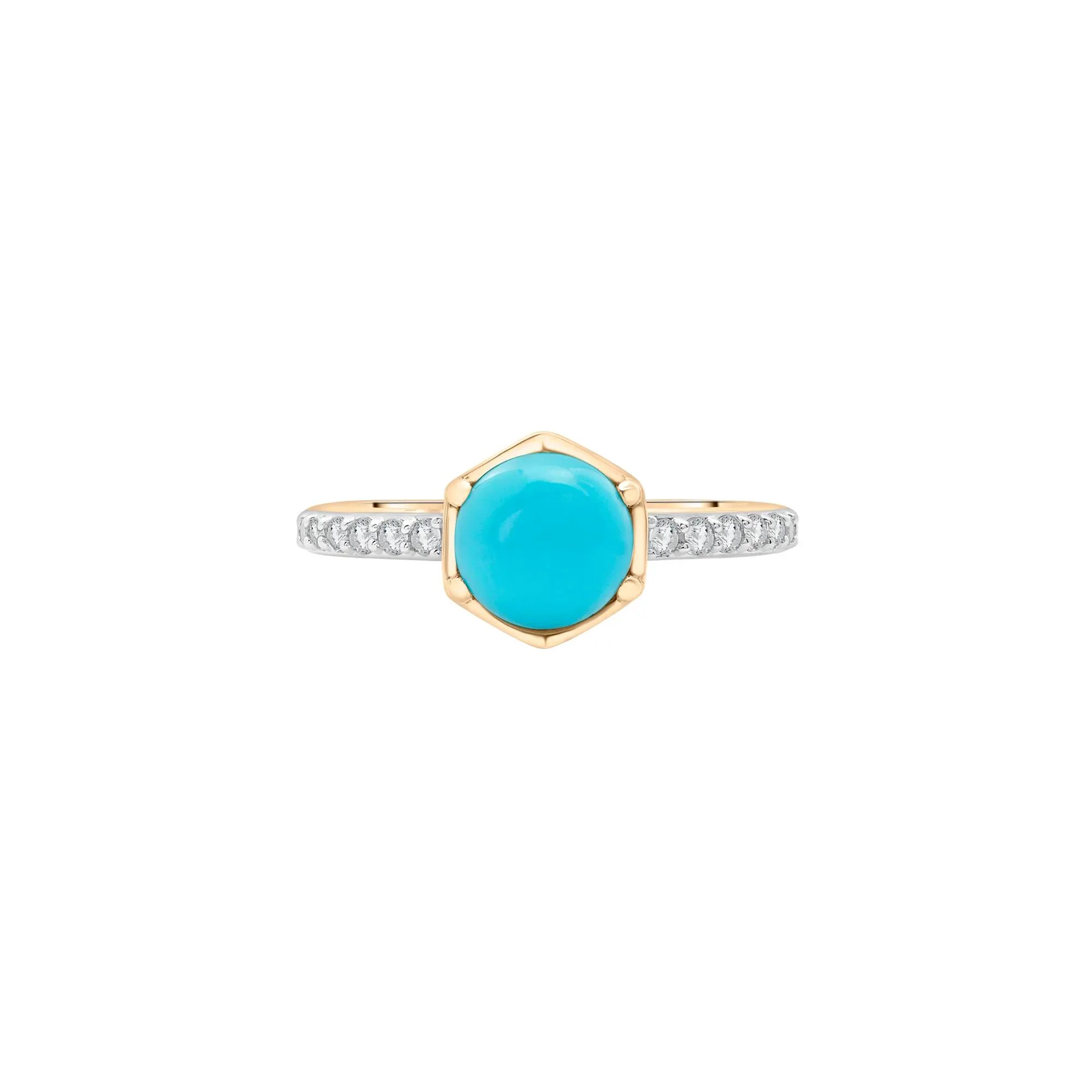 Cabochon Turquoise and White Topaz Ring 10K Yellow Gold Size 6 2mm