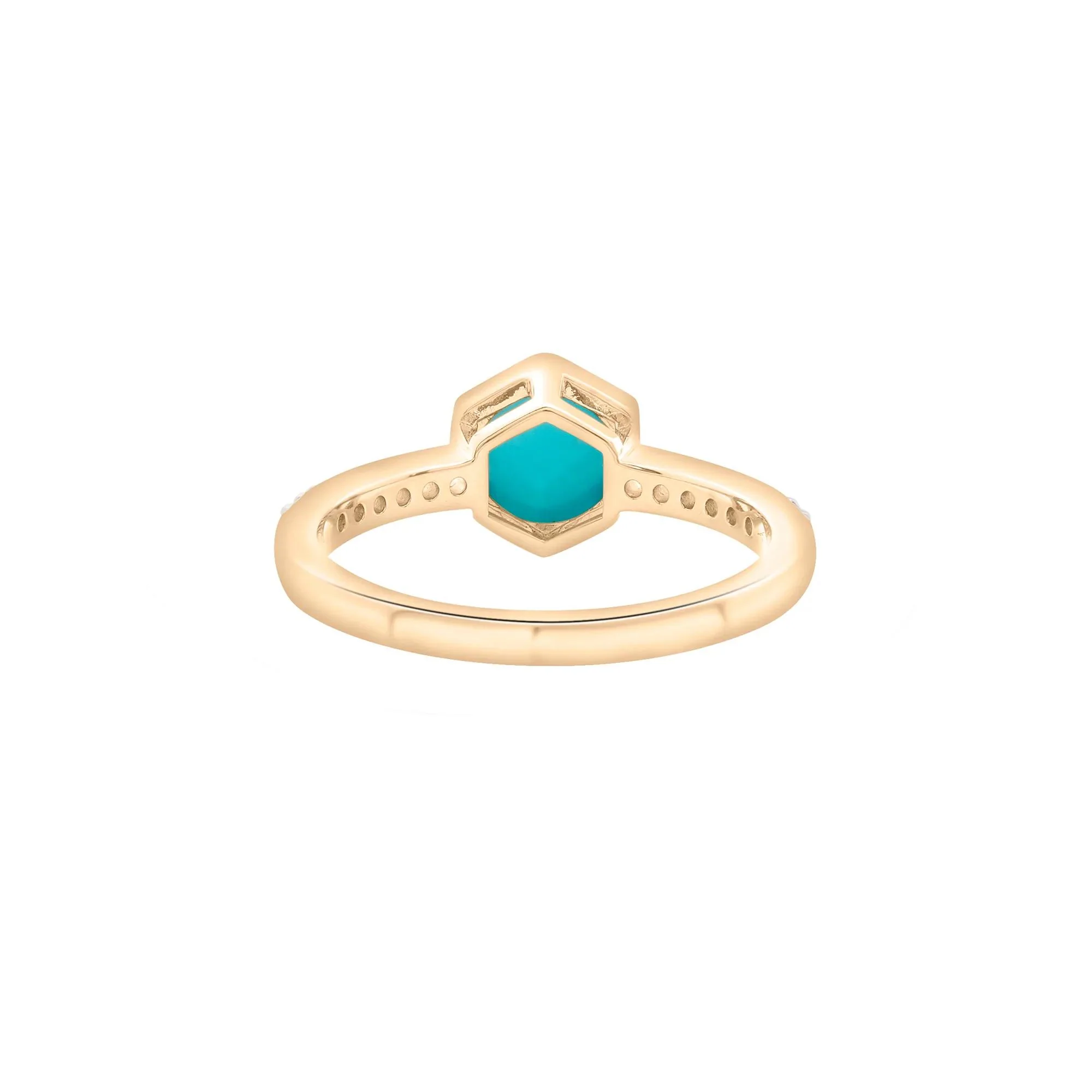 Cabochon Turquoise and White Topaz Ring 10K Yellow Gold Size 7 2mm - Image 3