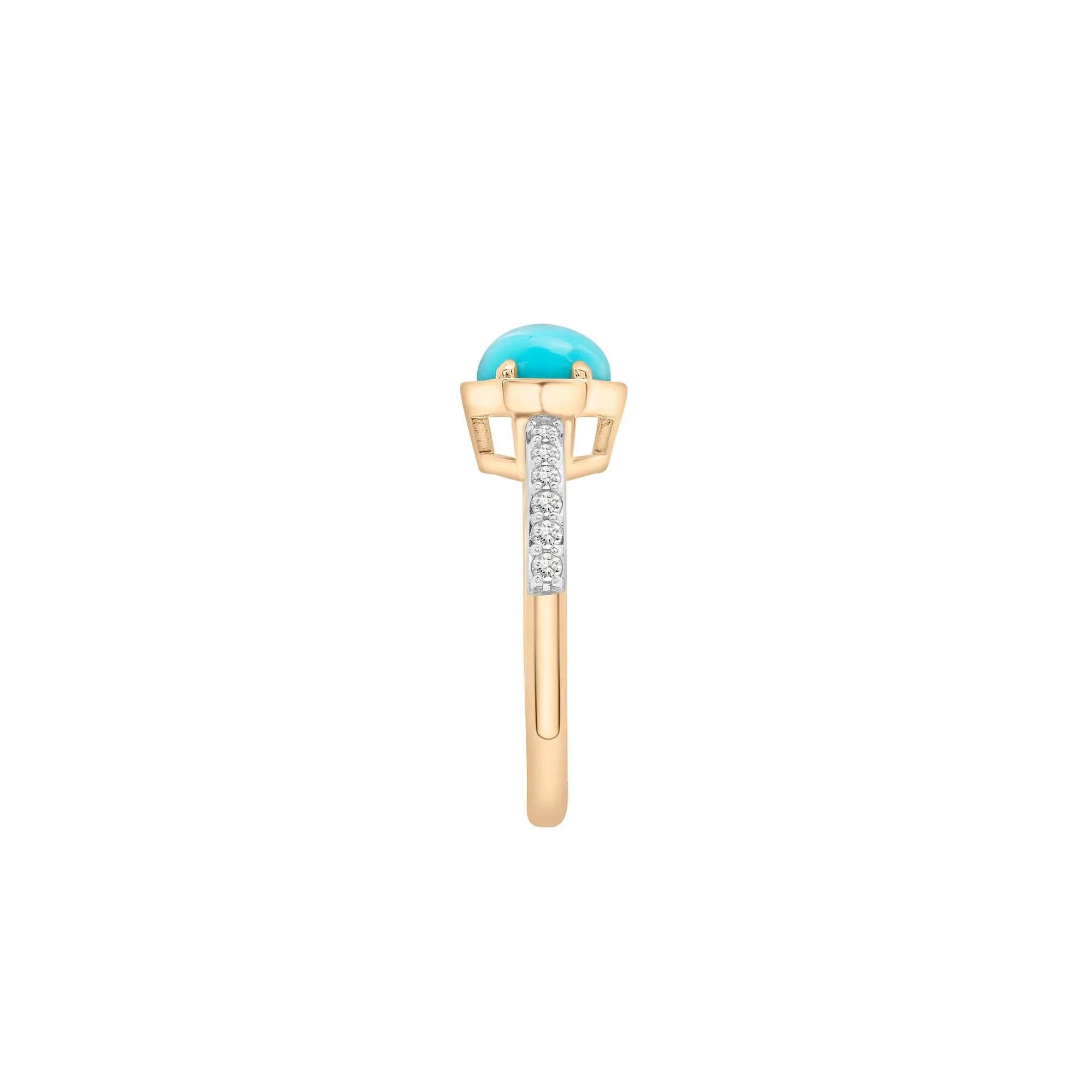 Cabochon Turquoise and White Topaz Ring 10K Yellow Gold Size 7.5 2mm - Image 4
