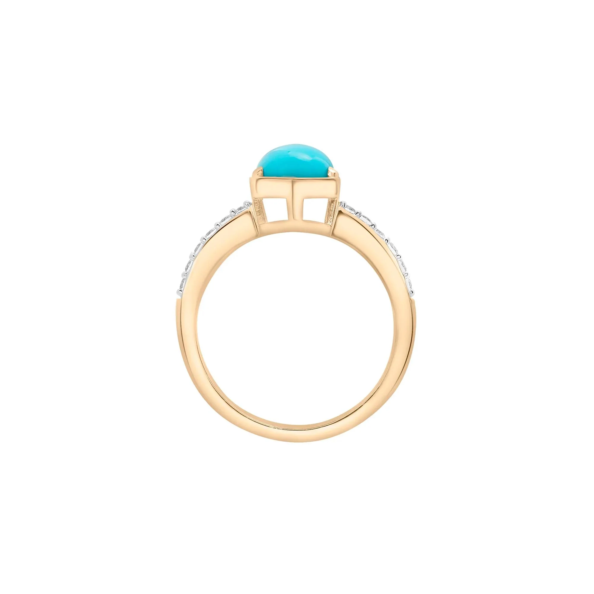 Cabochon Turquoise and White Topaz Ring 10K Yellow Gold Size 8.5 2mm - Image 2