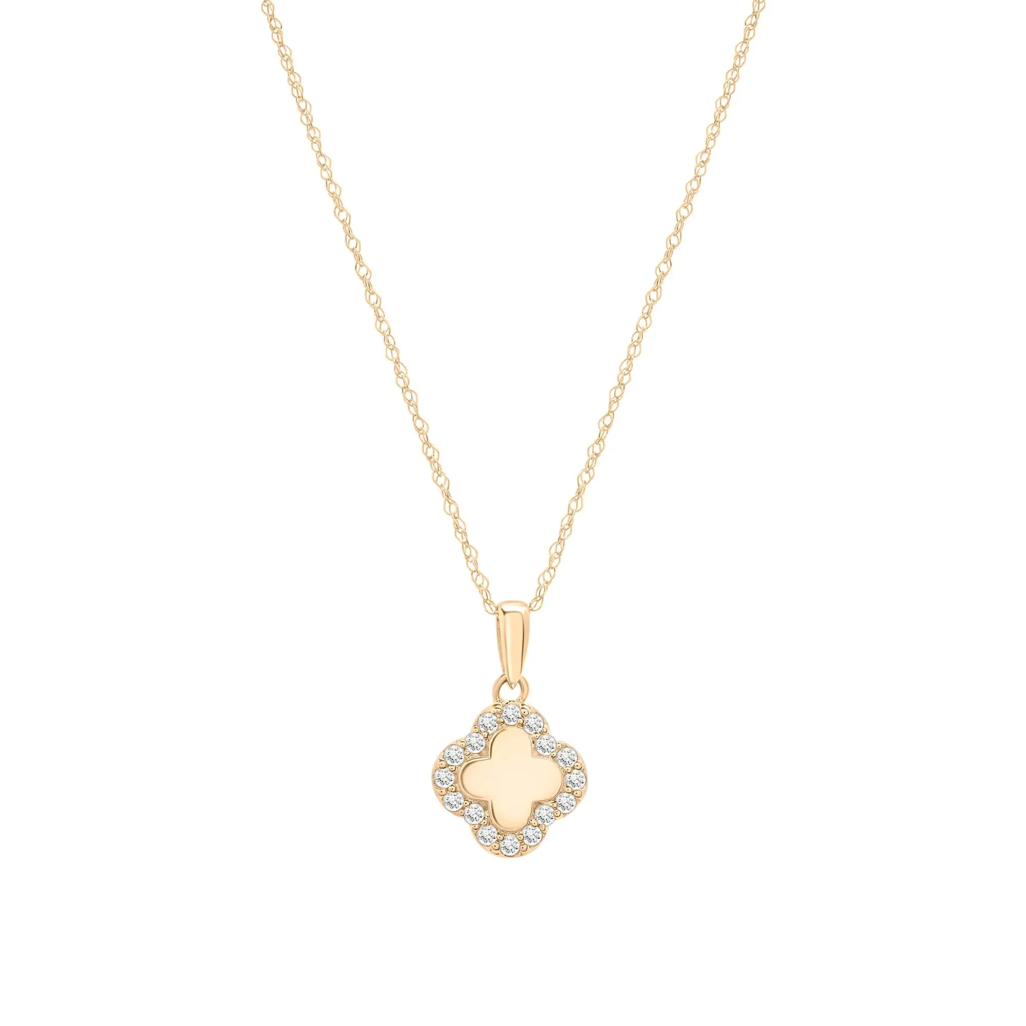 1/7 CT. Tw. Diamond Quatrefoil Pendant Necklace 10K Yellow Gold Size 18"