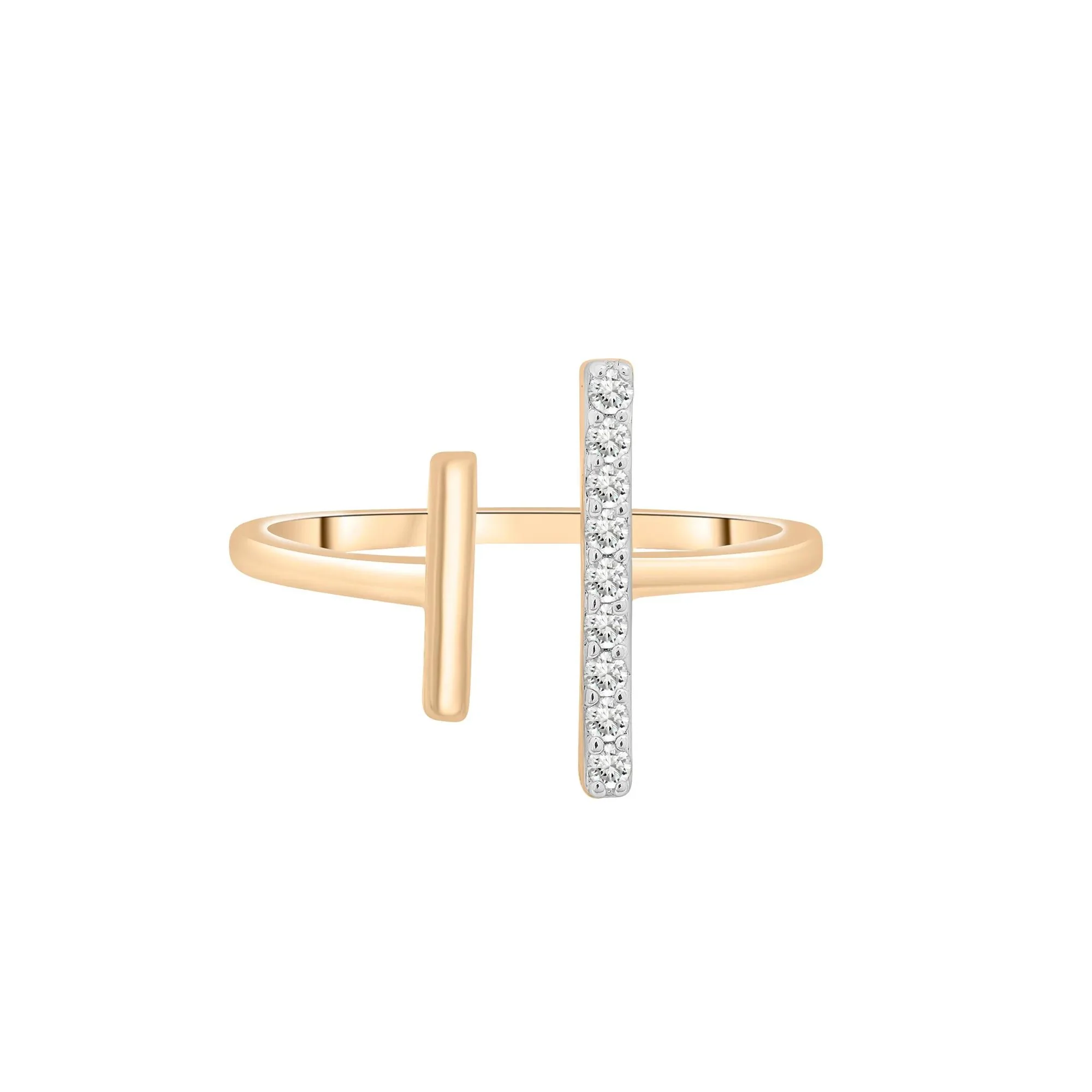 1/10 CT. Tw. Open Diamond Bar Ring 10K Yellow Gold Round Brilliant Cut Size 6 1.5mm