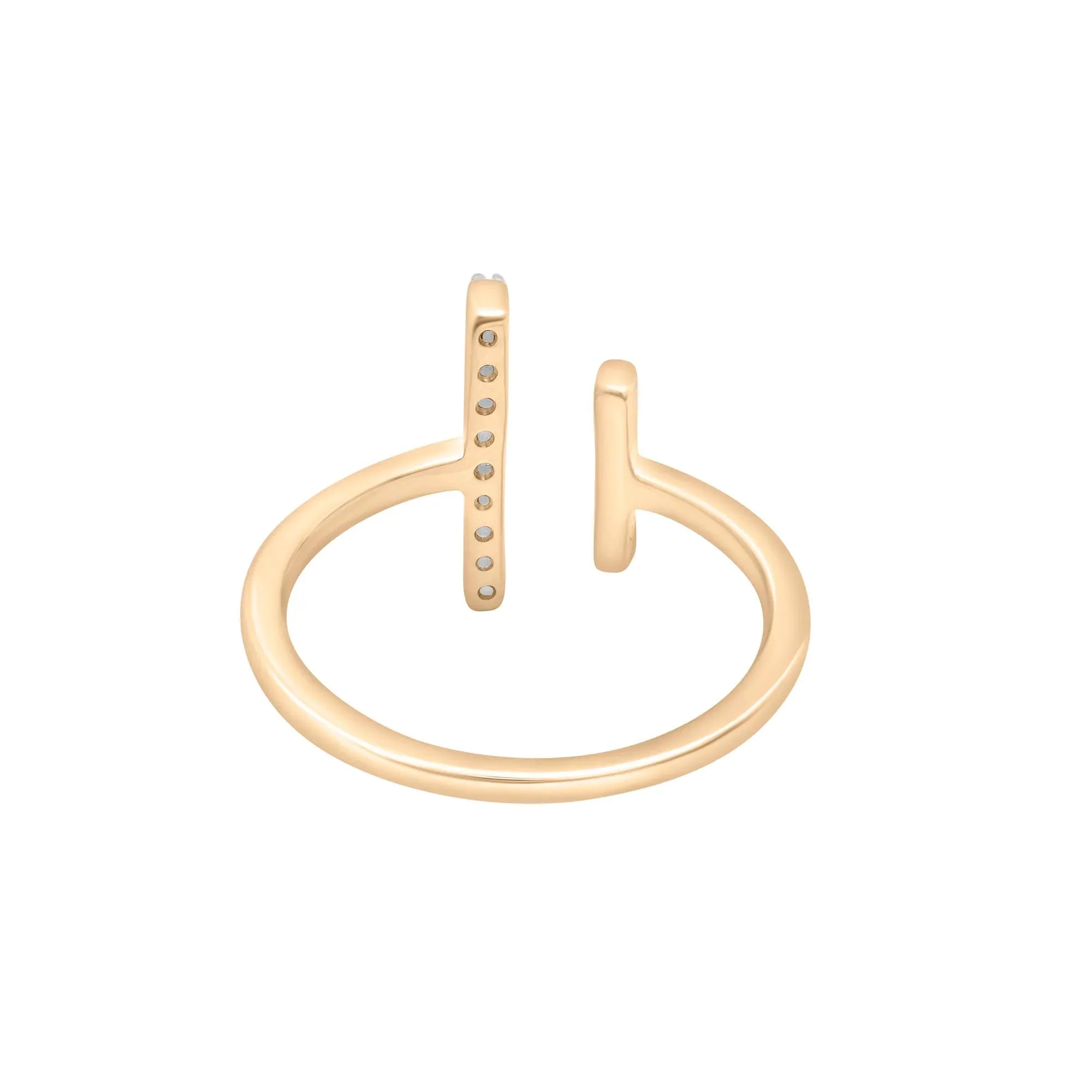 1/10 CT. Tw. Open Diamond Bar Ring 10K Yellow Gold Round Brilliant Cut Size 8 1.5mm - Image 3