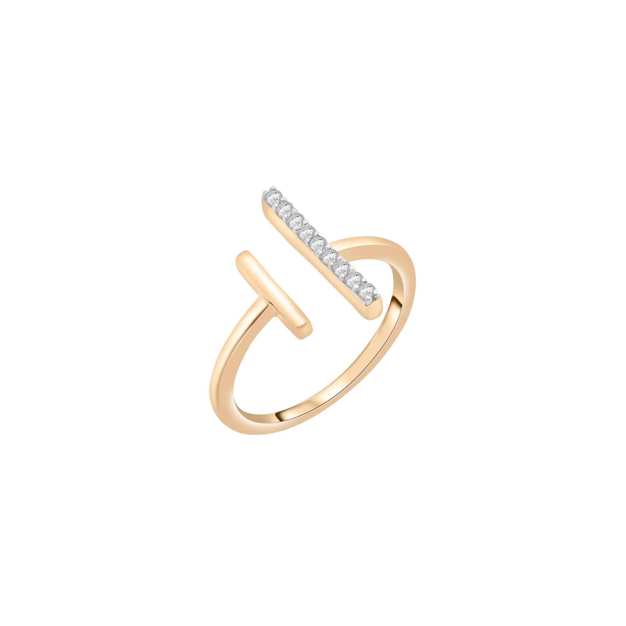 1/10 CT. Tw. Open Diamond Bar Ring 10K Yellow Gold Round Brilliant Cut Size 8 1.5mm - Image 4