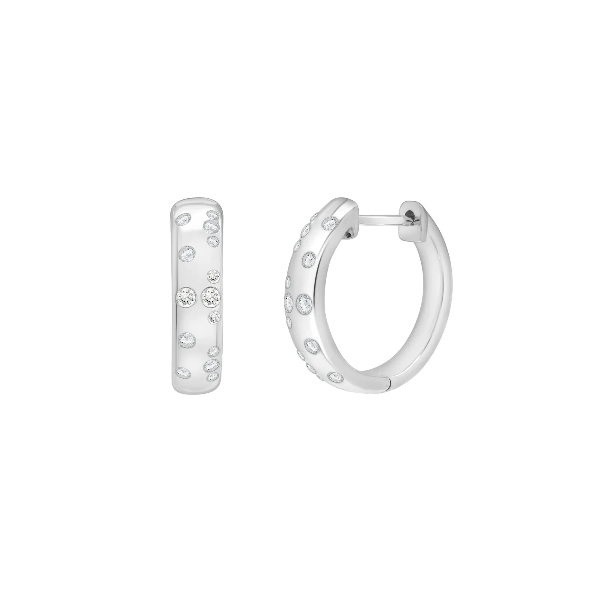 Diamond Scatter Hoop Earrings .925 Sterling Silver White Size 3.90mm