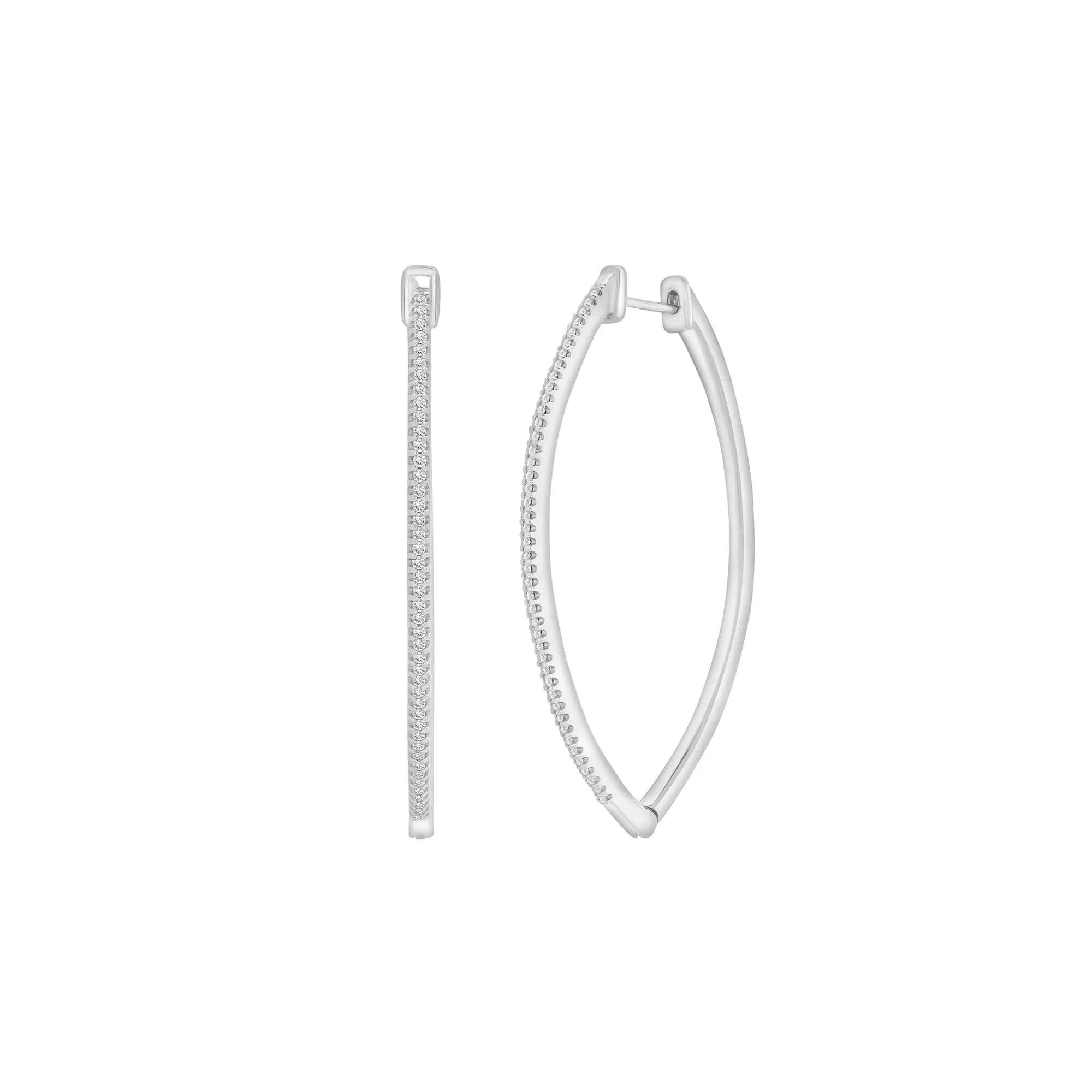 Diamond Pointed Hoops .925 Sterling .925 Sterling Silver Earring White Size 1.60mm