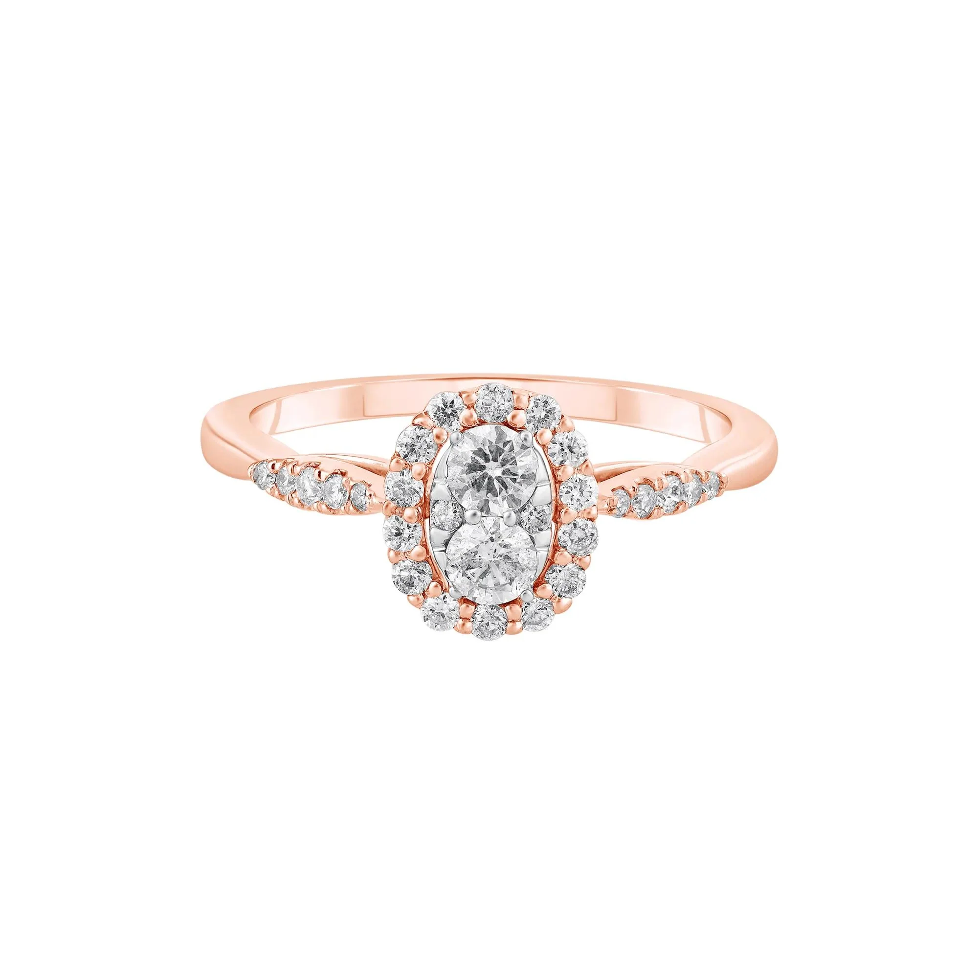 1/2 CT. Tw. Diamond Oval Halo Engagement Ring 10K Rose and White Gold Round Brilliant Cut Size 7.5