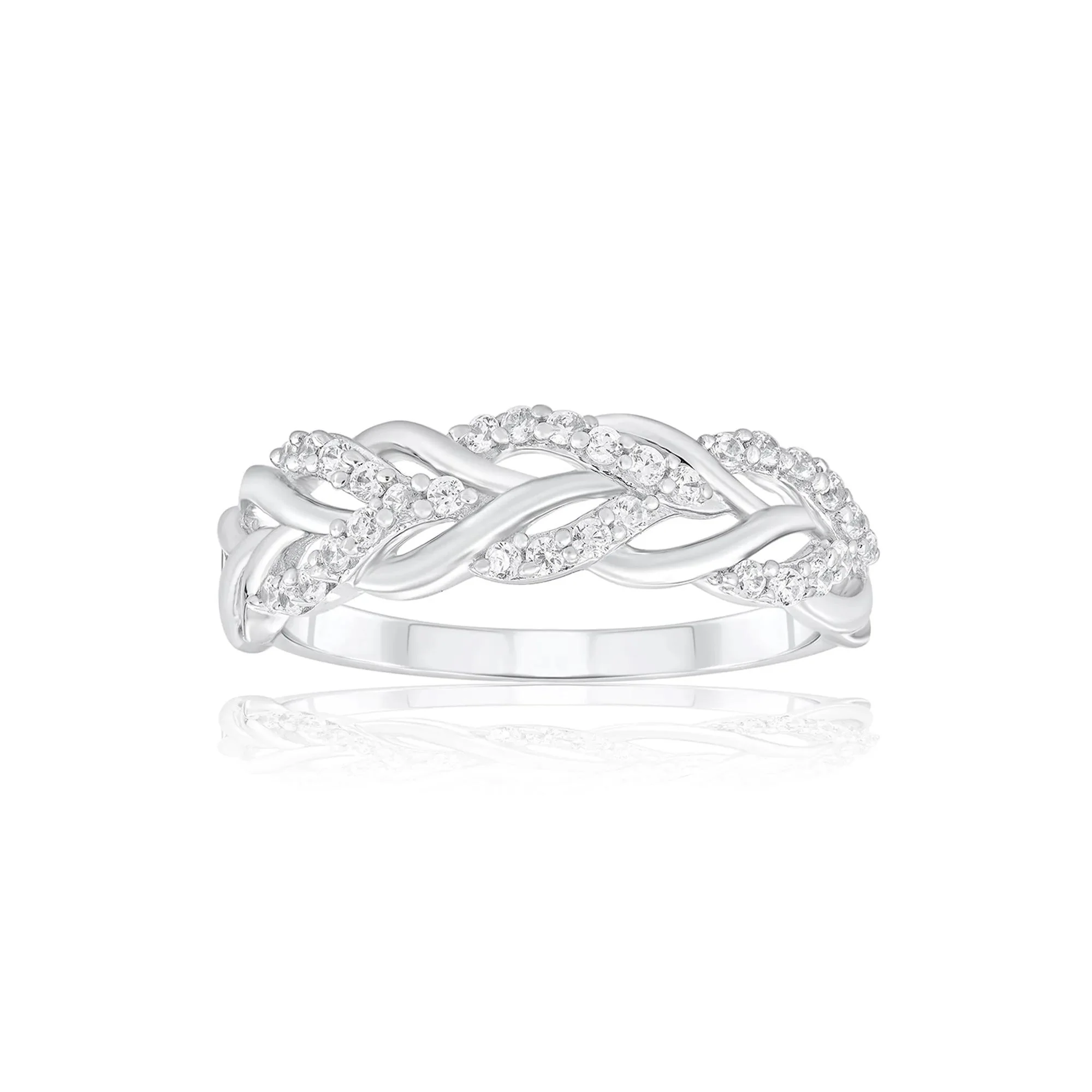 1/4 CT. Tw. Diamond Woven Band Ring 10K White Gold Round Brilliant Cut Size 6