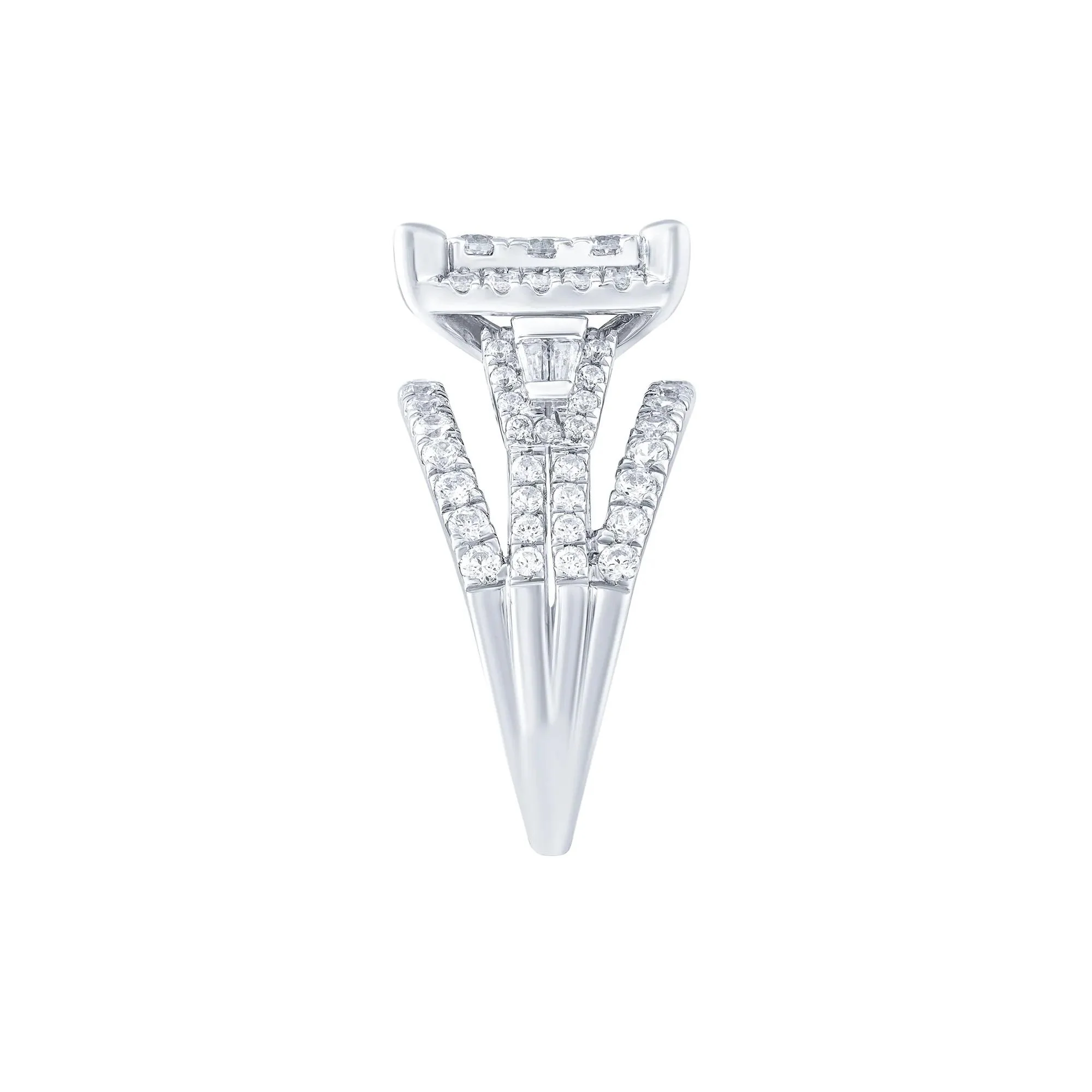 2 CT. Tw. Diamond Composite Multi-Row Engagement Ring 10K White Gold Round Brilliant Cut Size 6.5 - Image 3