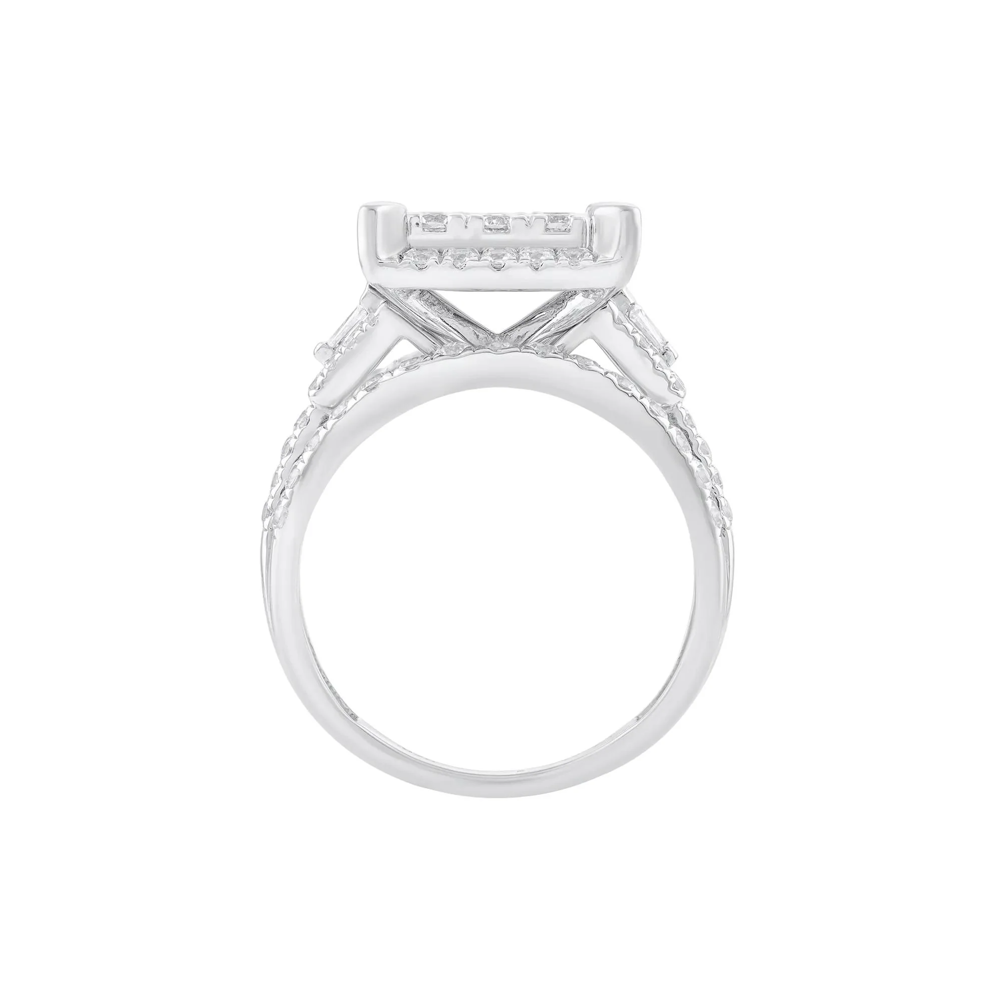 2 CT. Tw. Diamond Composite Multi-Row Engagement Ring 10K White Gold Round Brilliant Cut Size 8 - Image 2