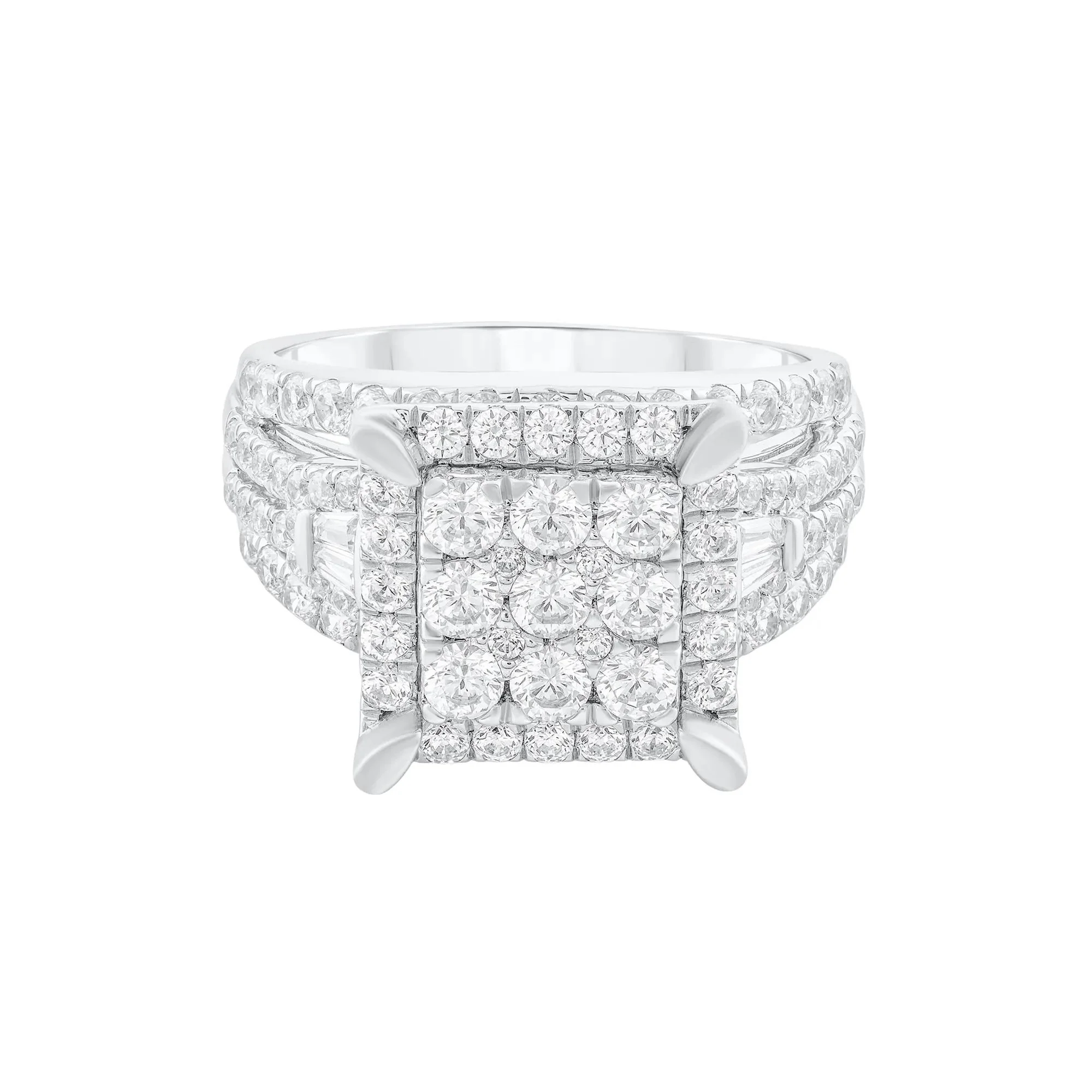 2 CT. Tw. Diamond Composite Multi-Row Engagement Ring 10K White Gold Round Brilliant Cut Size 8.5