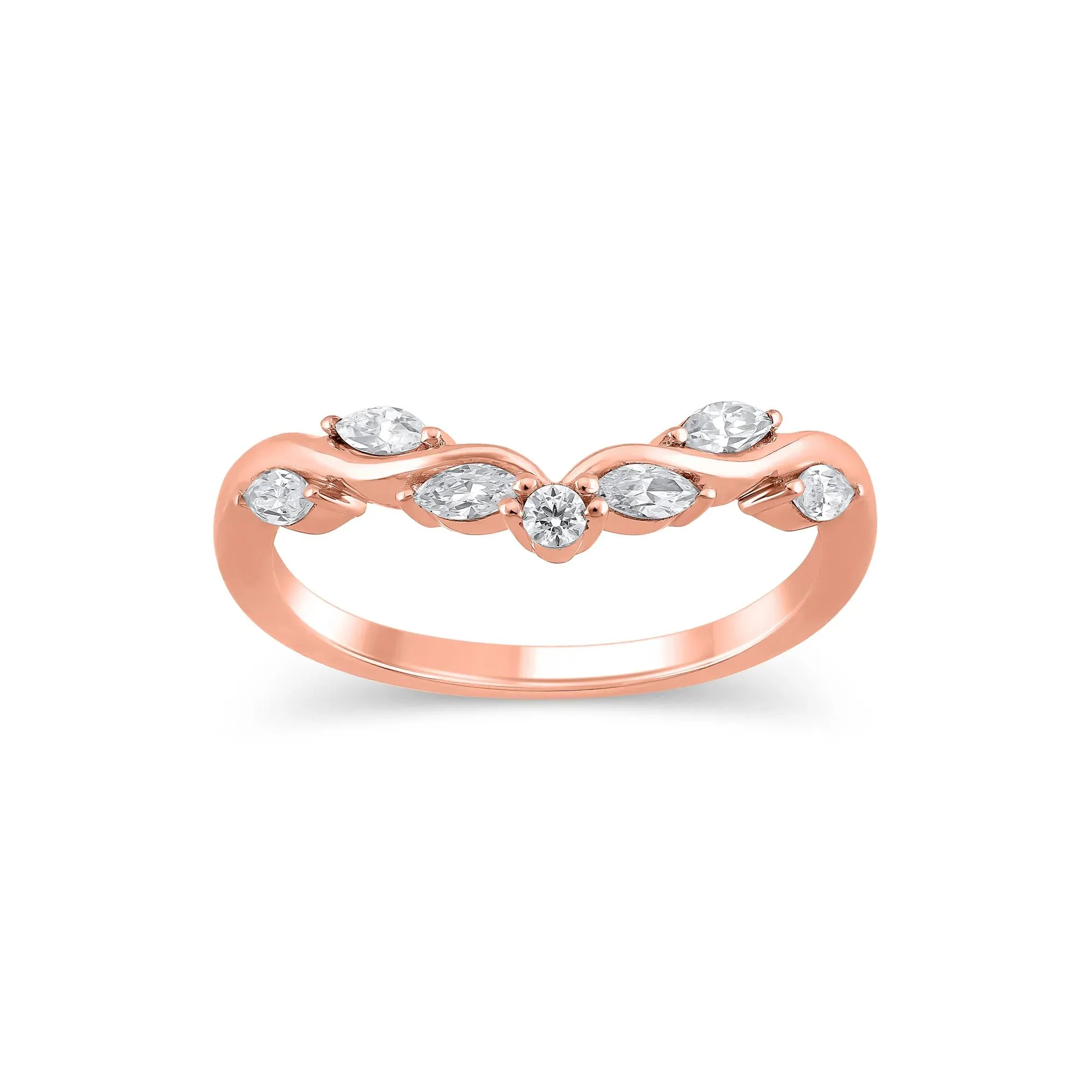 1/3 CT. Tw. Lab Grown Diamond Contour Band Ring 14K Rose Gold Round Brilliant Cut Size 10