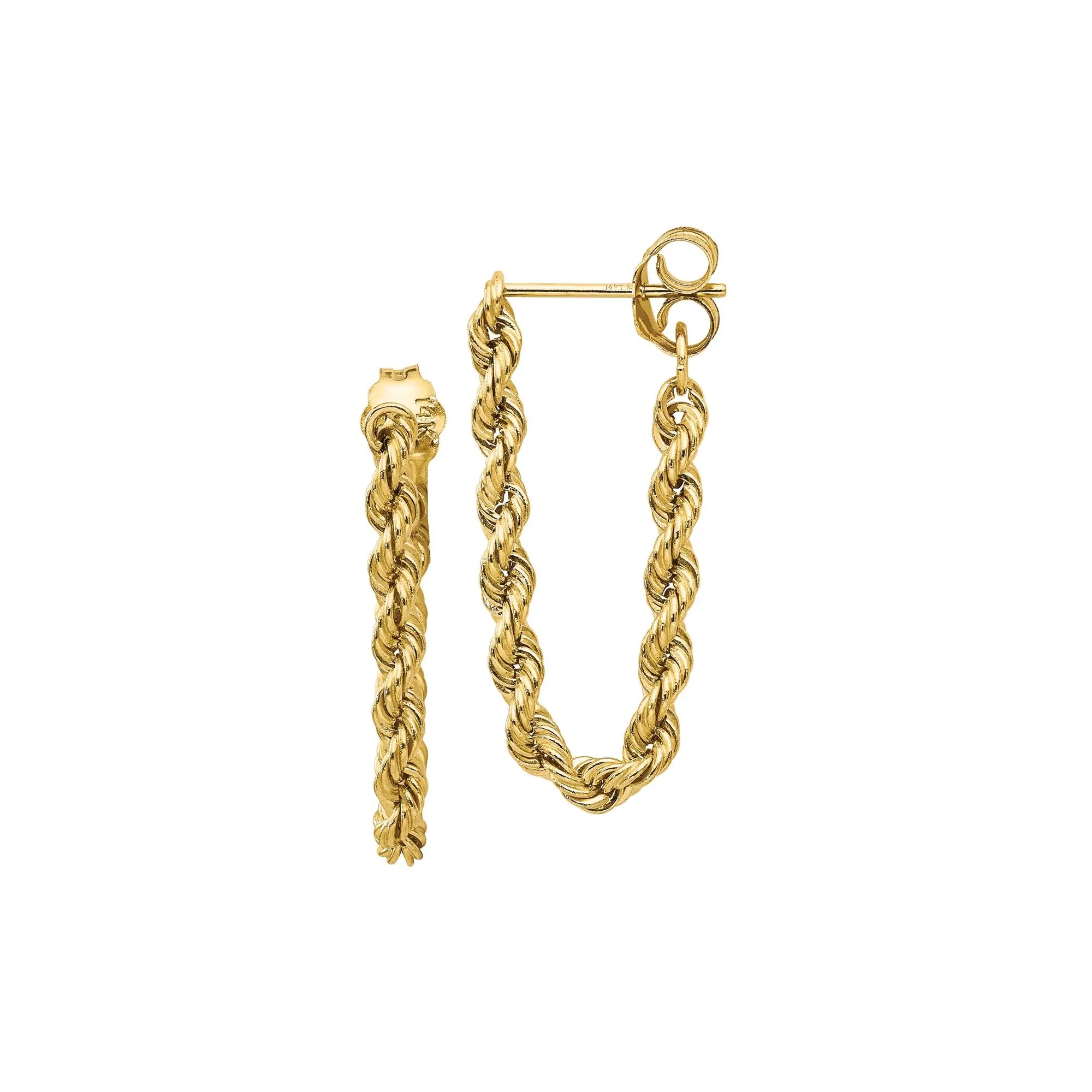 Hollow Rope Chain Drop Earrings 14K Yellow Gold Size 8.00mm