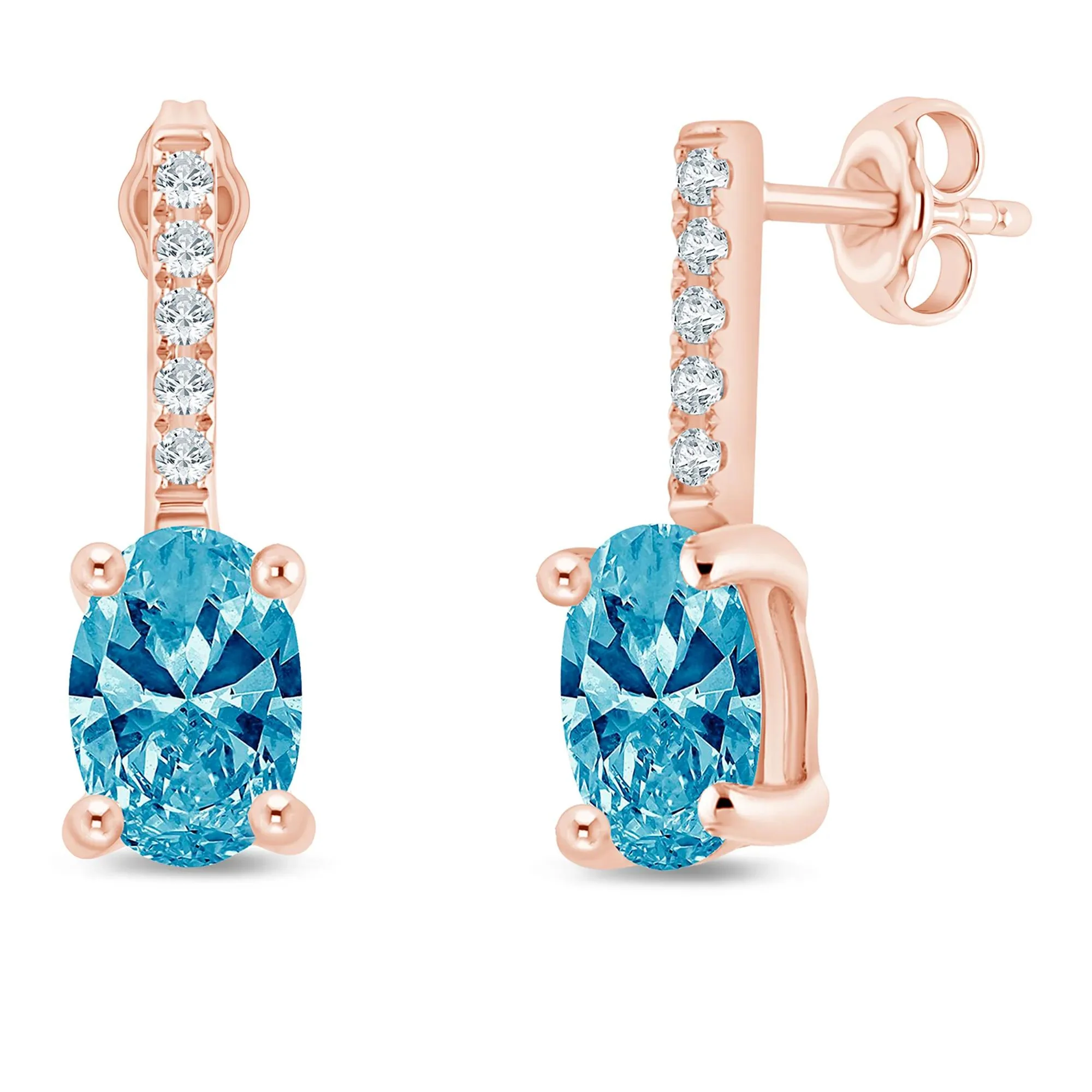 1 CT. Tw. Lab Grown Blue and White Diamond Drop Earrings 14K Rose Gold Size 14.00mm